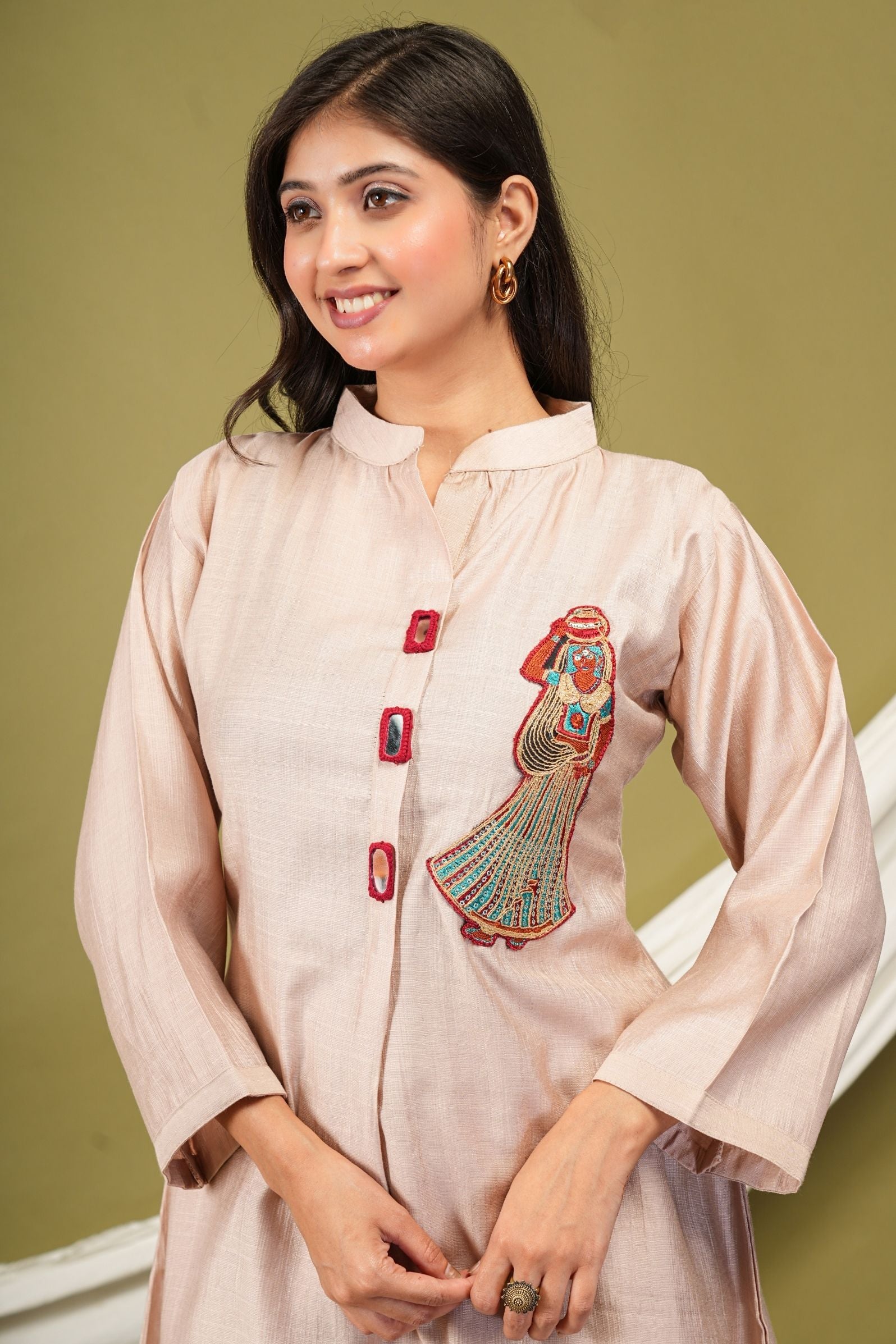 Graceful Beige Co-ord Set with Rajasthani Art Motif