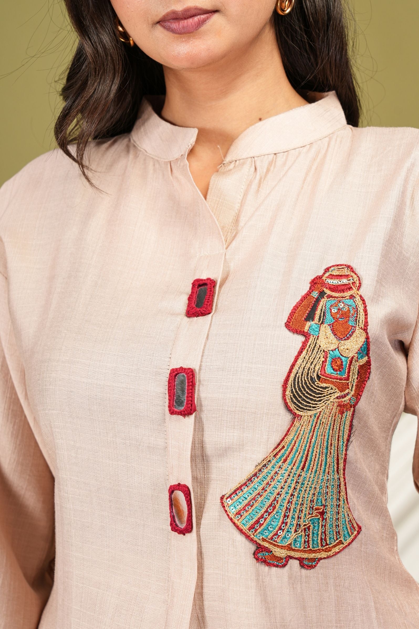 Graceful Beige Co-ord Set with Rajasthani Art Motif