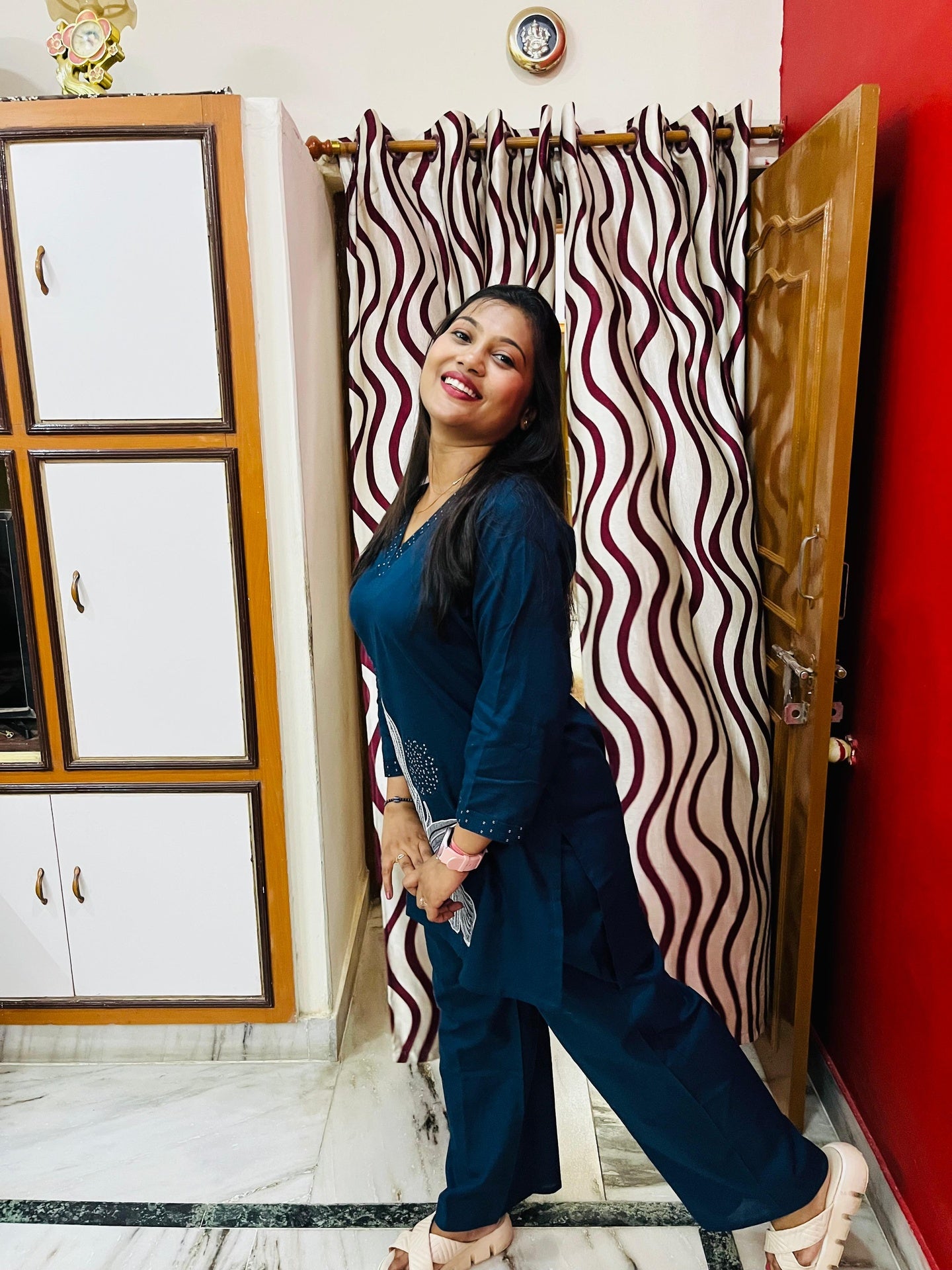 Teal Blue Cotton Embroidered and Appliqué Co-ord Set