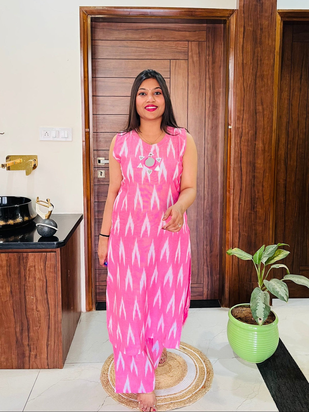 Pink Ikkat Print Kurta-Plazzo Set