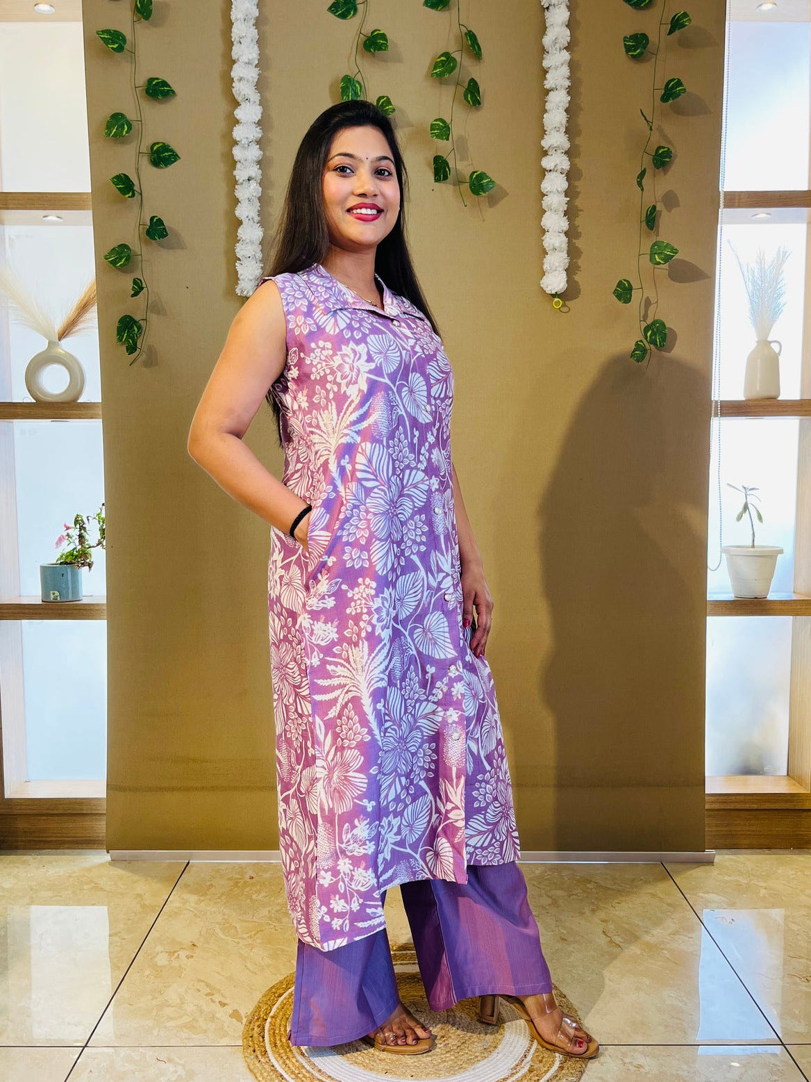 Lavender Bloom Cotton Kurta Set