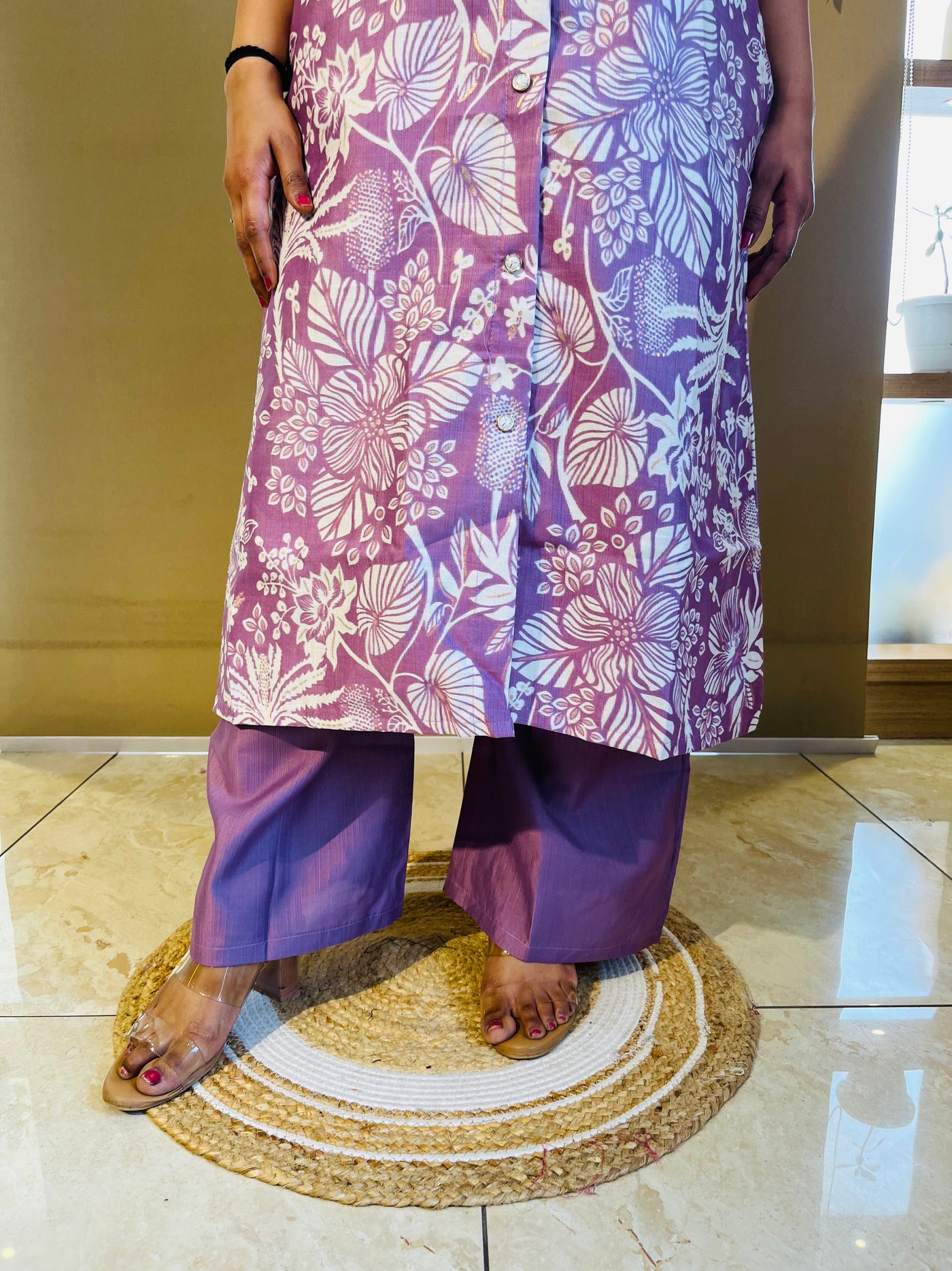 Lavender Bloom Cotton Kurta Set