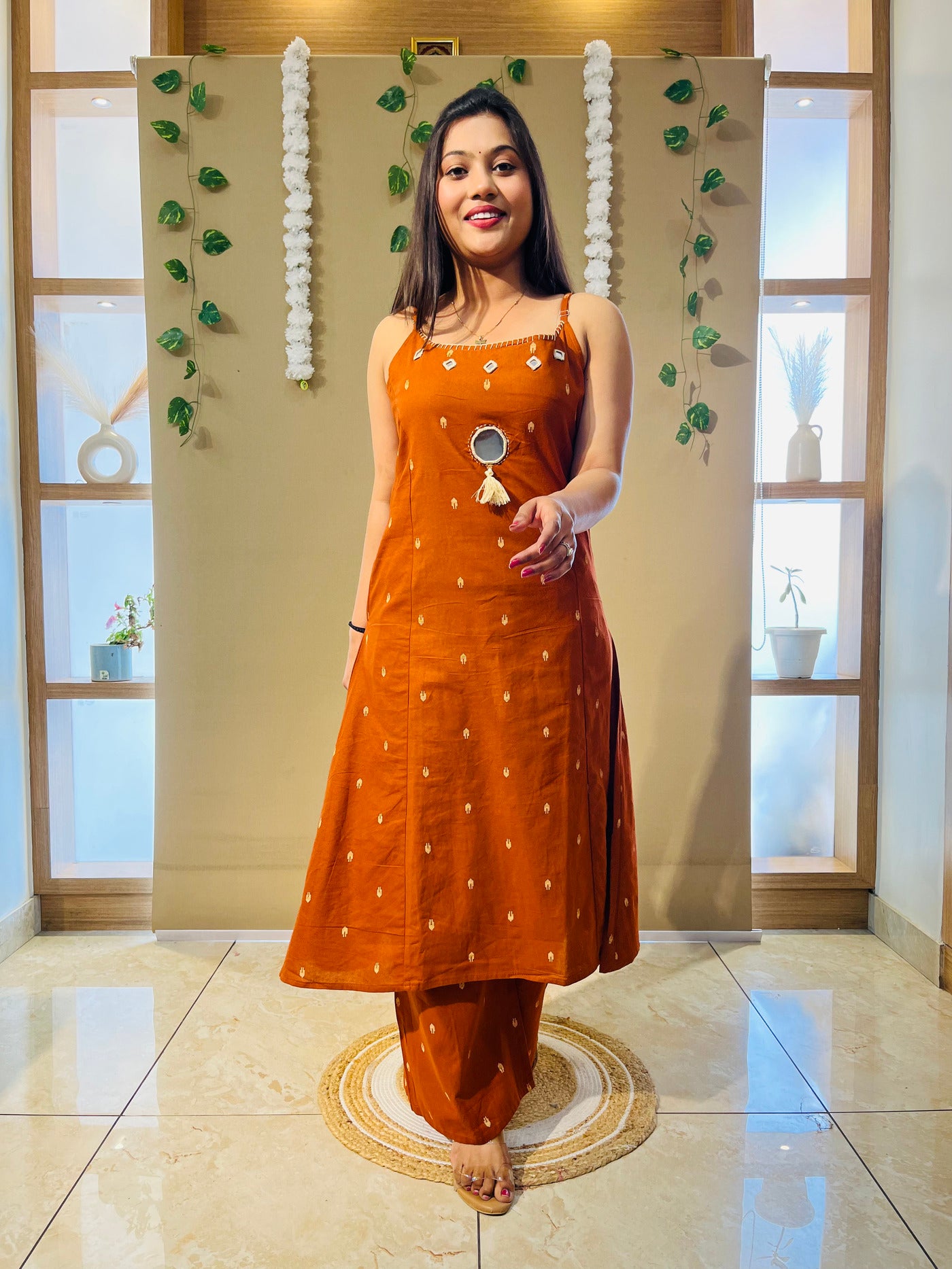 Rust Charm Spaghetti style Cotton Kurta Set