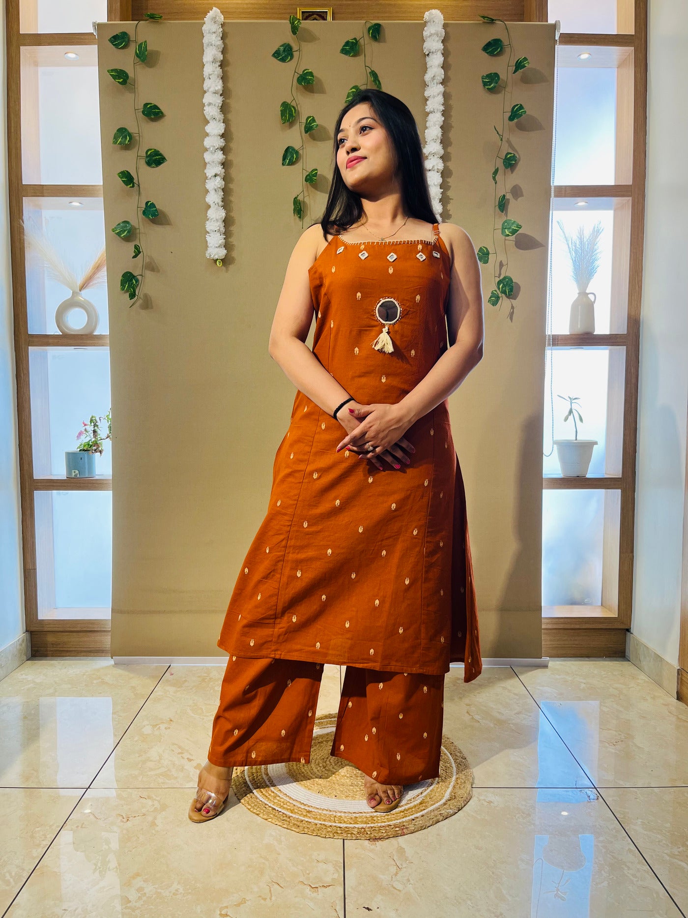 Rust Charm Spaghetti style Cotton Kurta Set