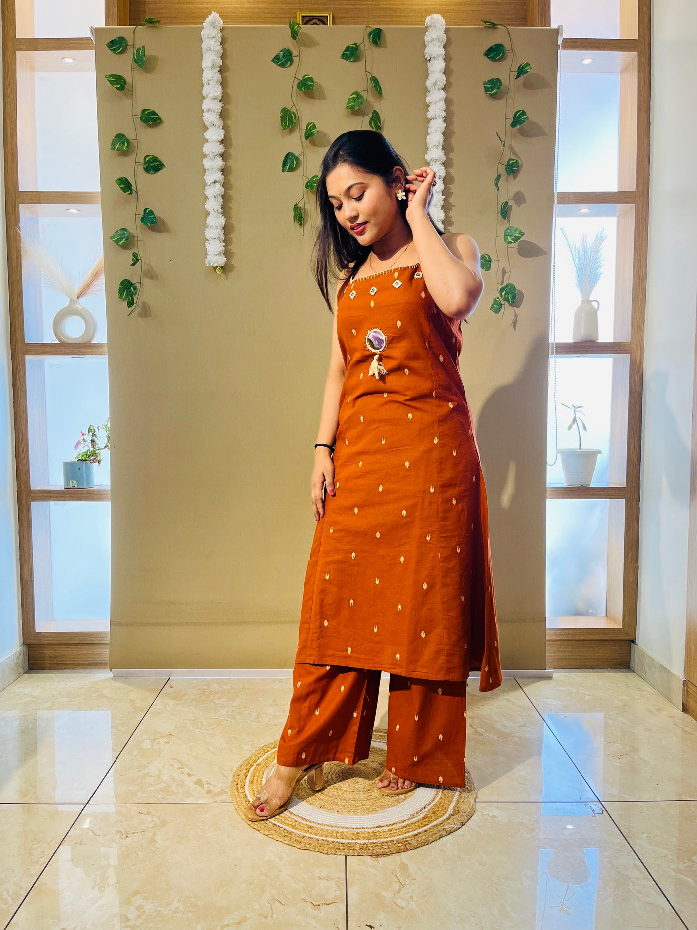 Rust Charm Spaghetti style Cotton Kurta Set