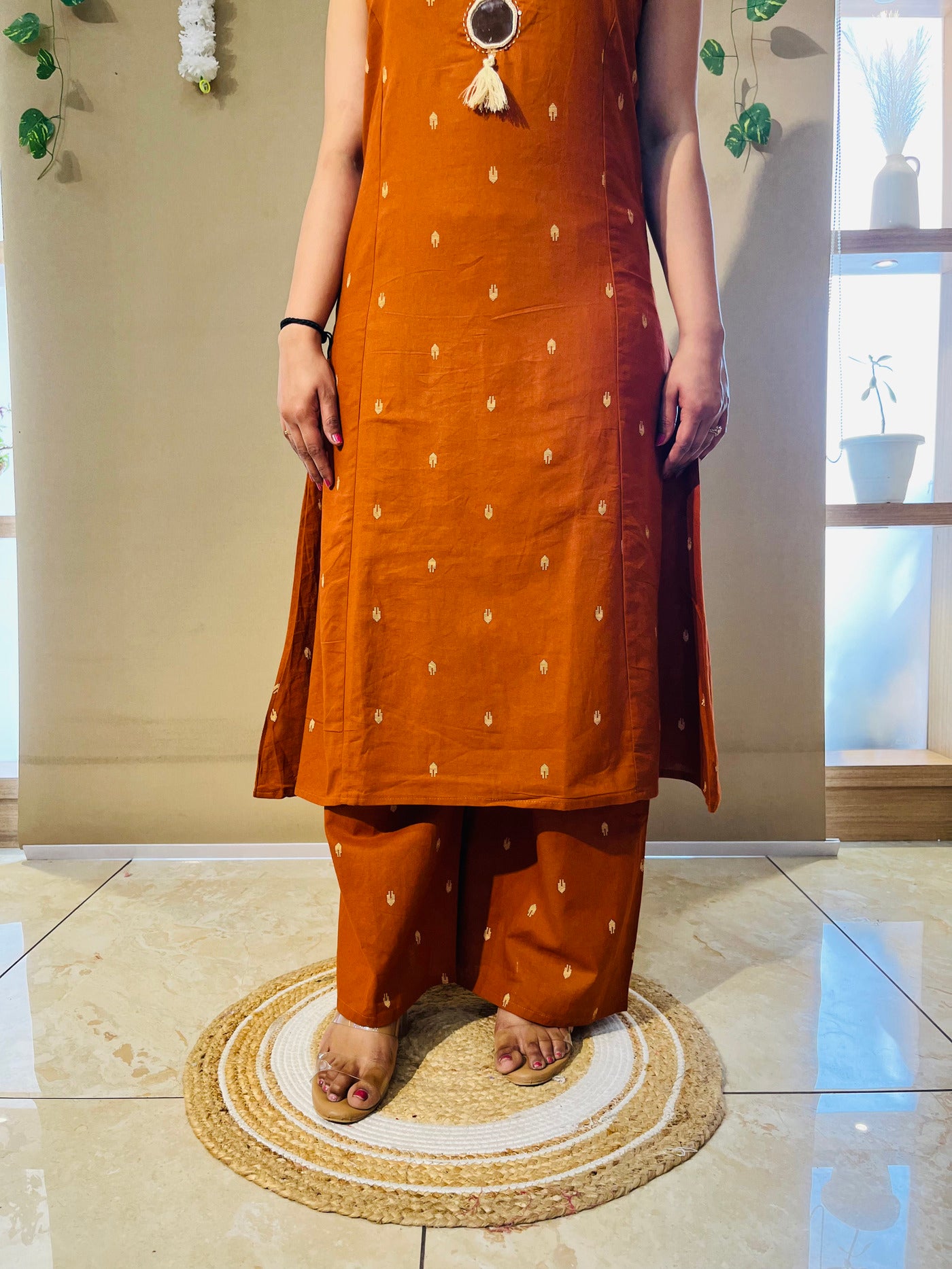 Rust Charm Spaghetti style Cotton Kurta Set