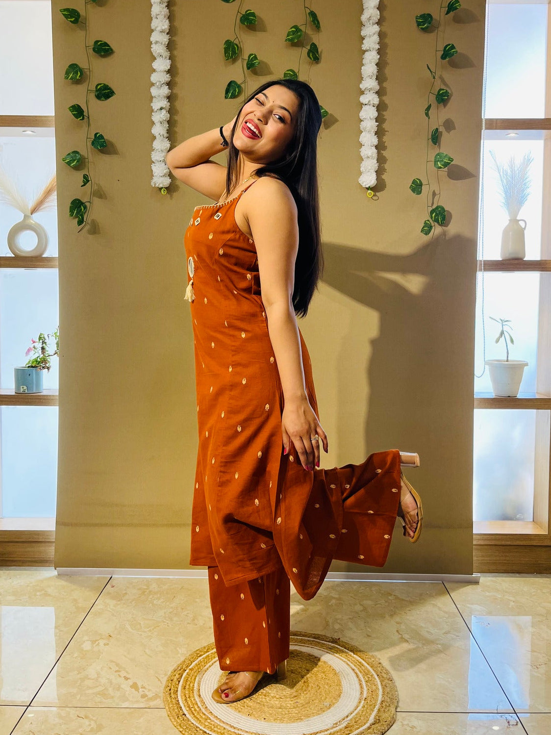 Rust Charm Spaghetti style Cotton Kurta Set