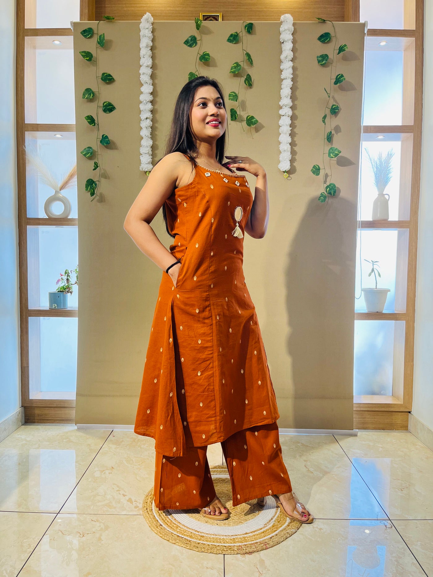Rust Charm Spaghetti style Cotton Kurta Set