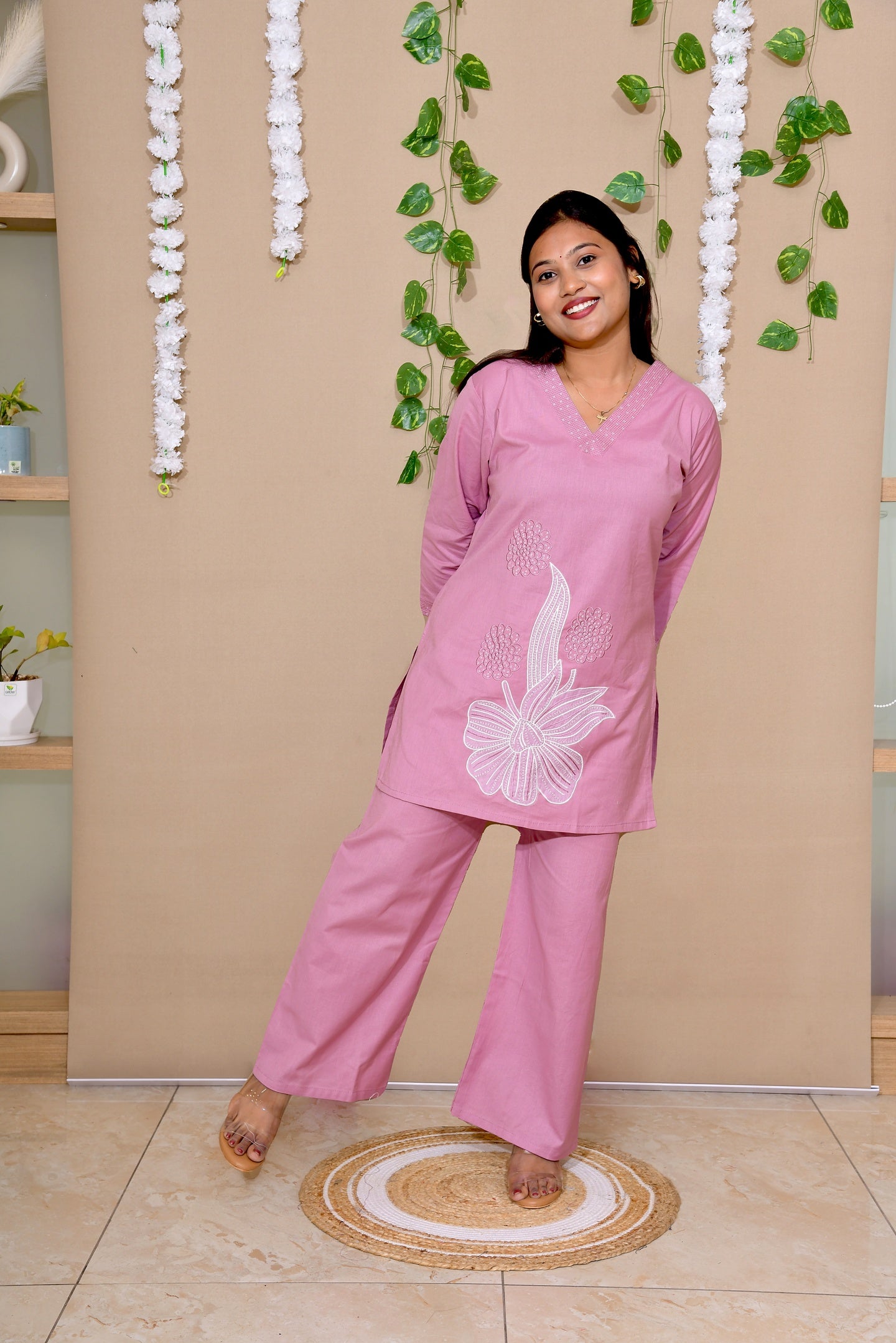 Mauve Pink Embroidered and Appliqué Co-ord Set