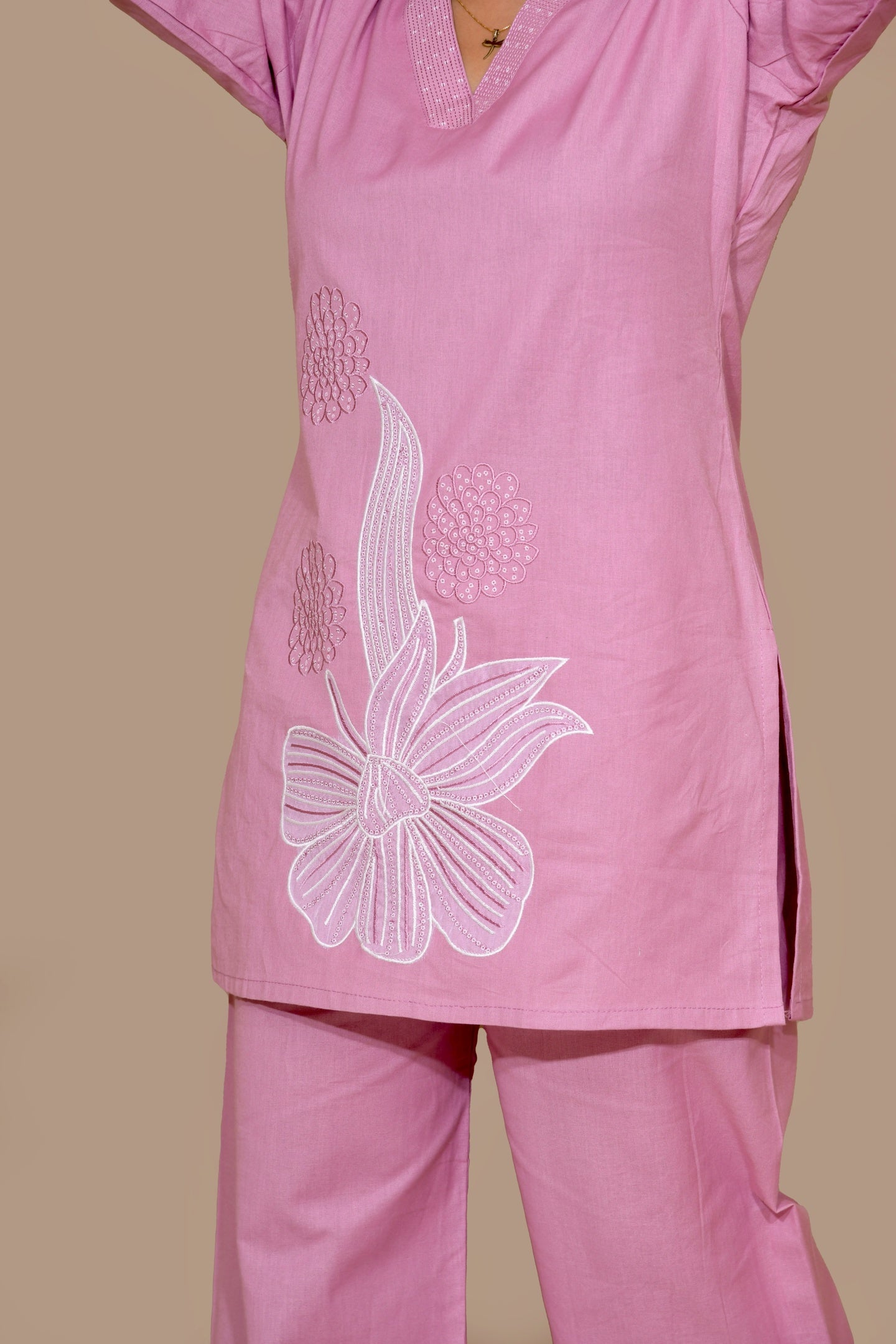Mauve Pink Embroidered and Appliqué Co-ord Set