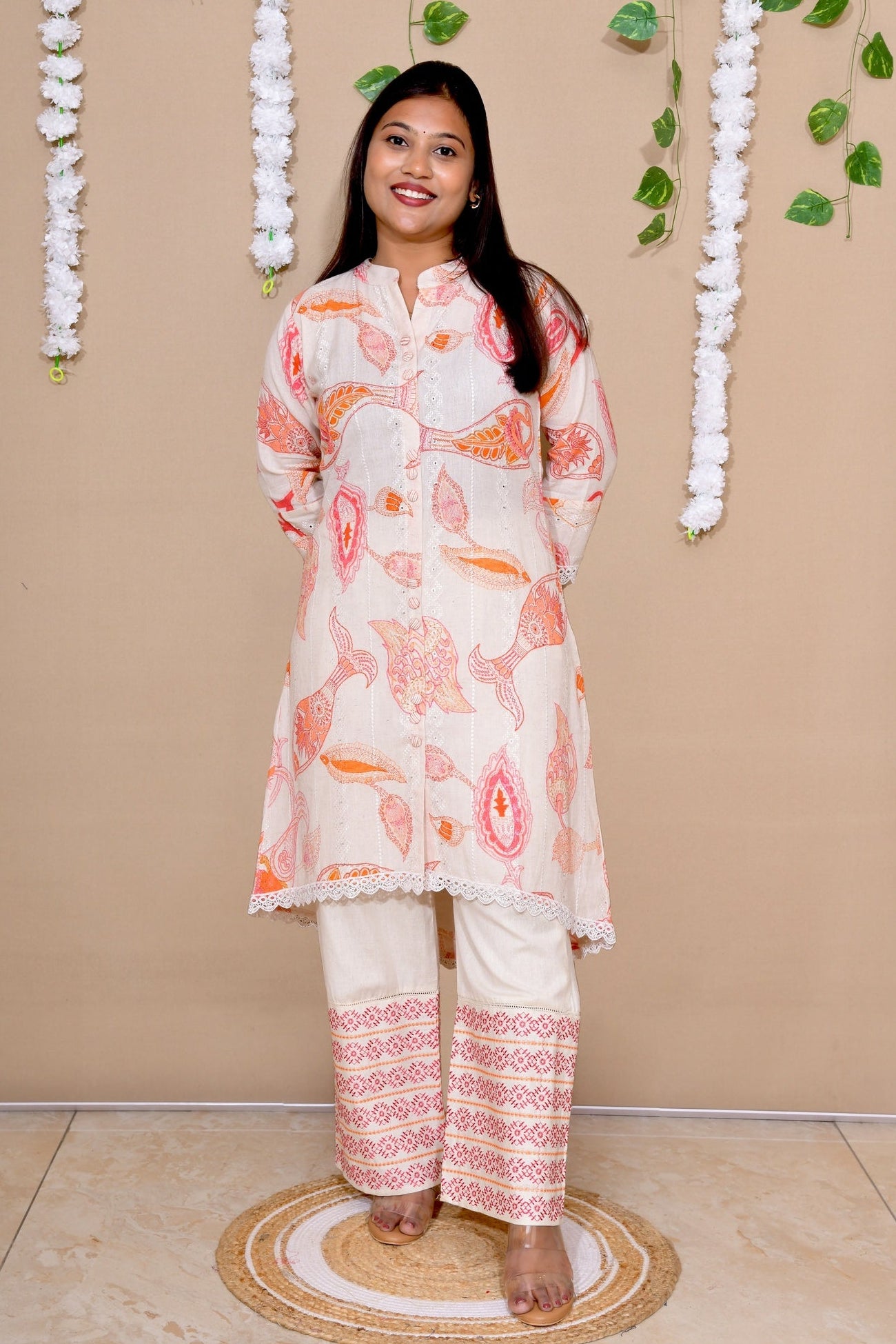 Elegant Off-White Shiffli Embroidered Kuta Set