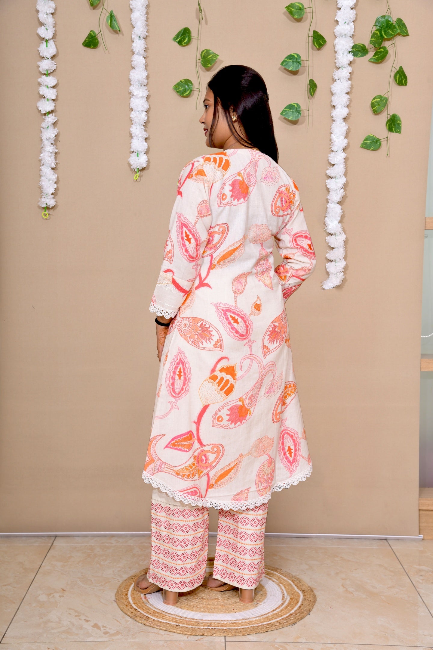 Elegant Off-White Shiffli Embroidered Kuta Set