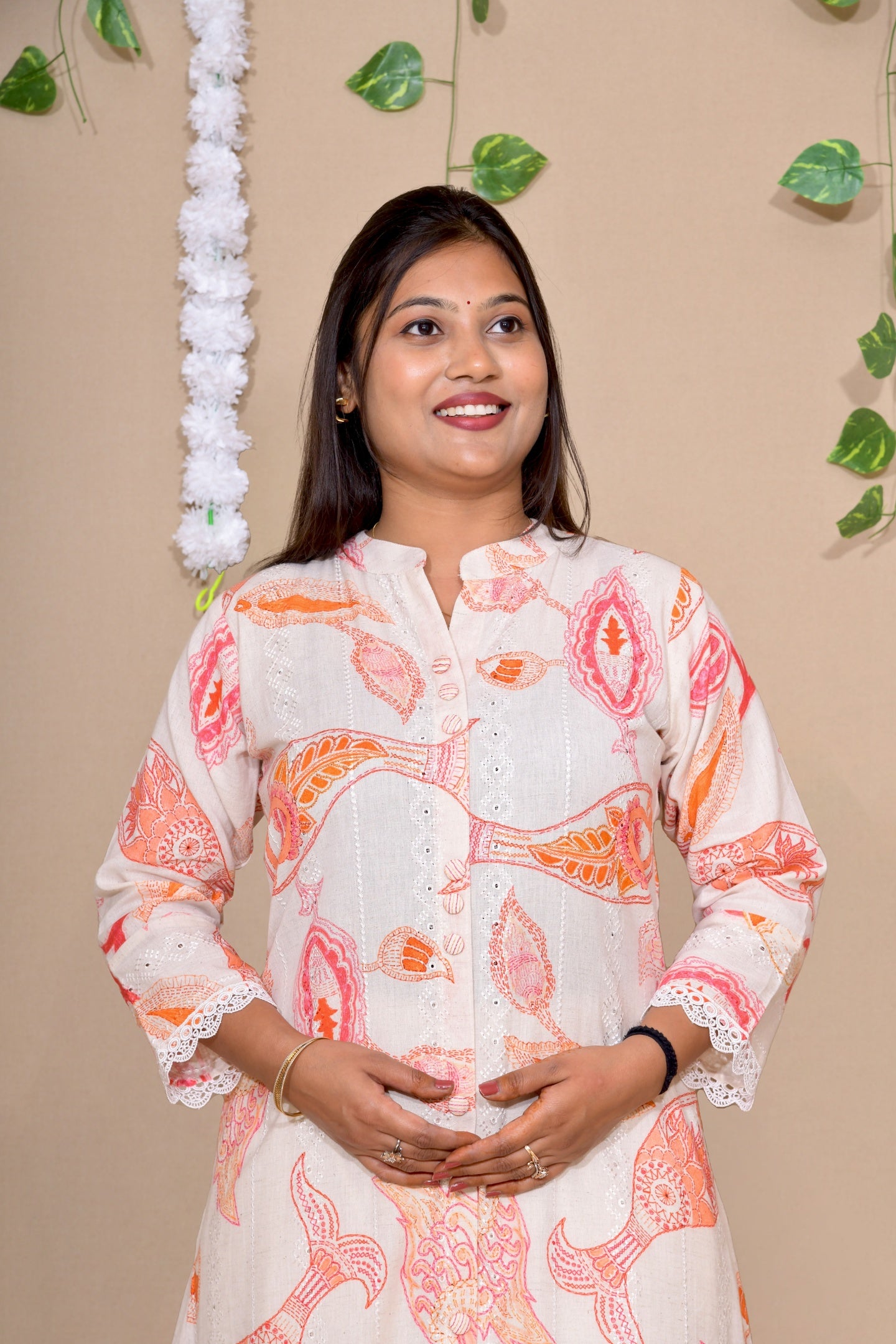 Elegant Off-White Shiffli Embroidered Kuta Set