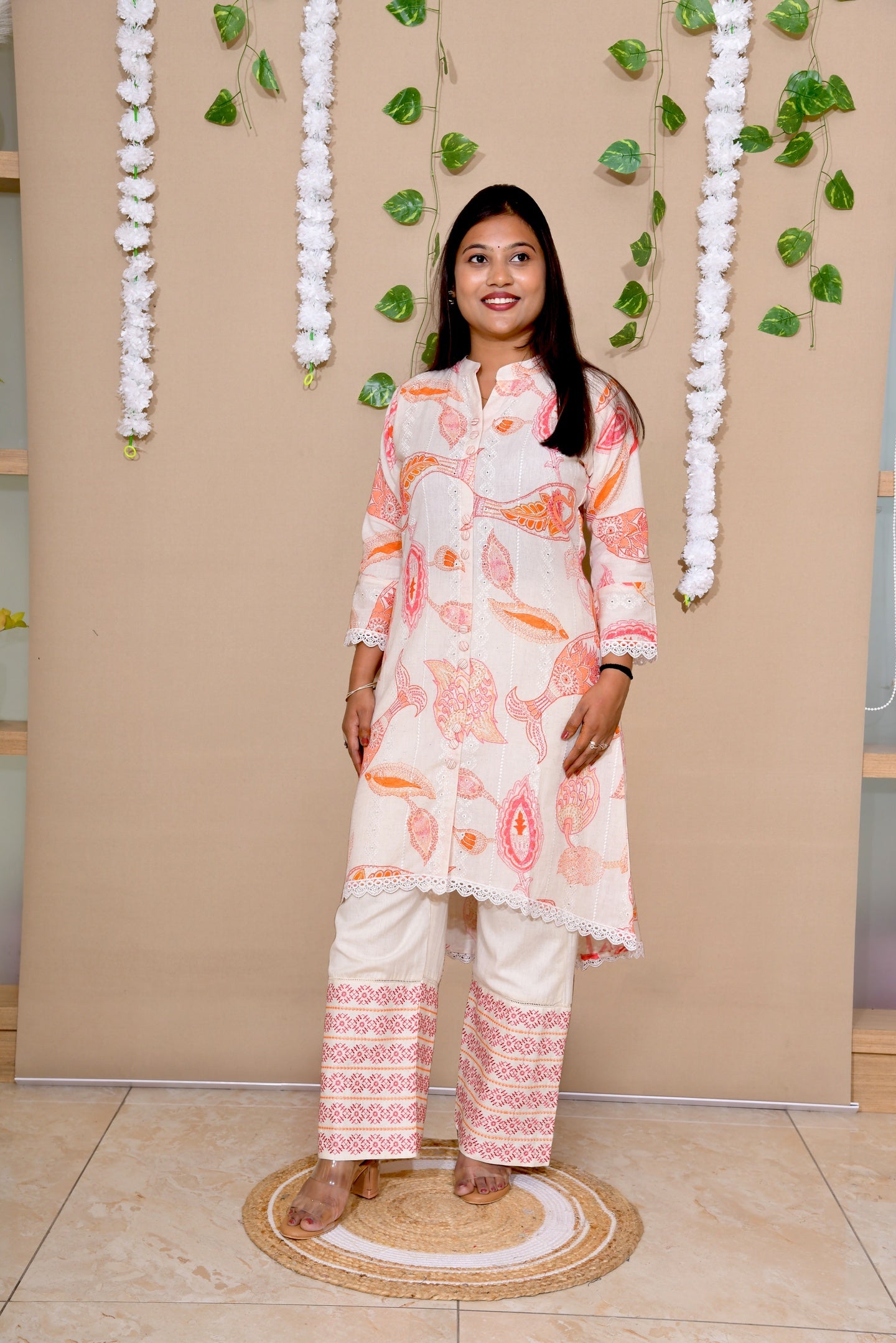 Elegant Off-White Shiffli Embroidered Kuta Set