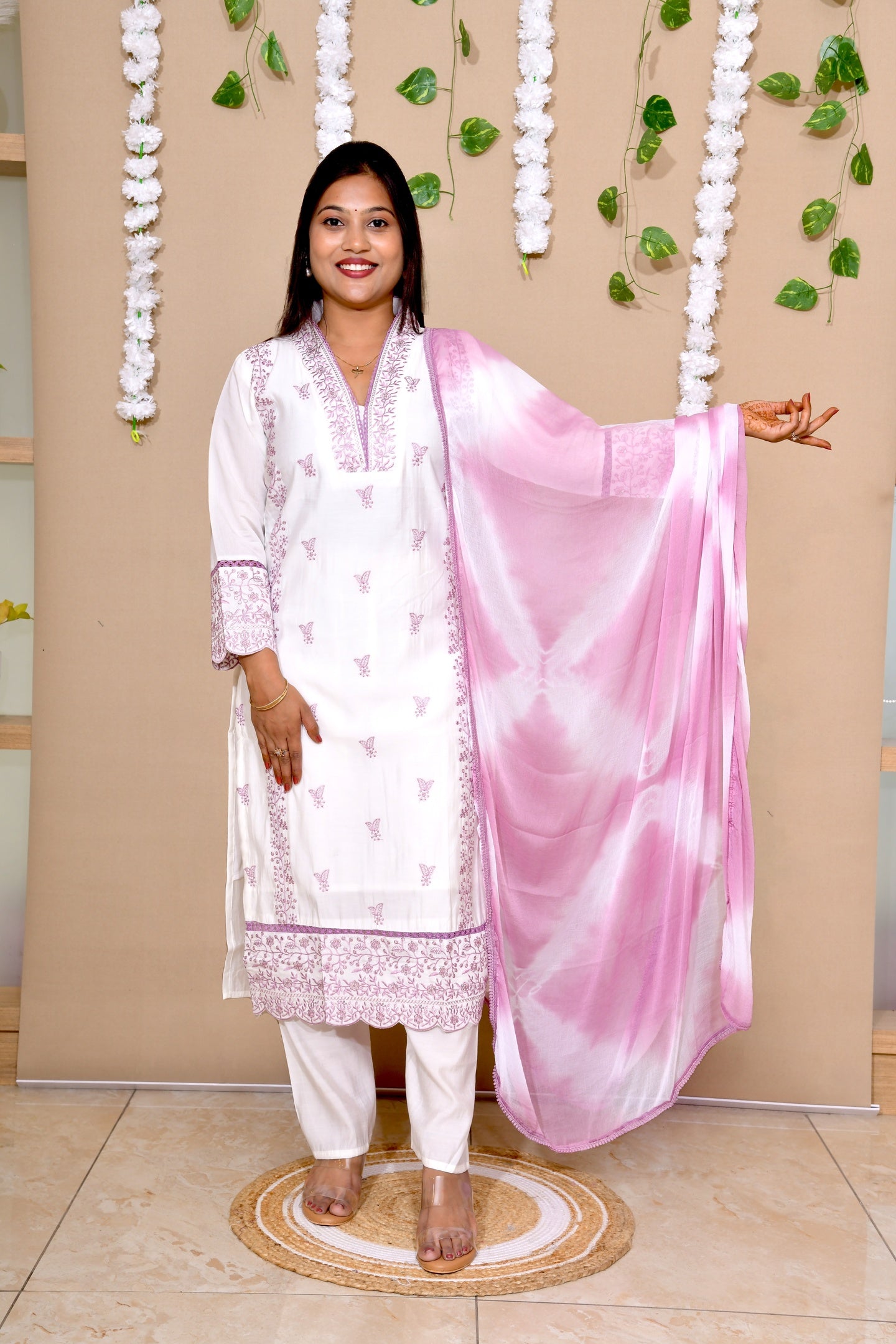 Purple Mist Cotton Kurta Set with Tie-Dye Dupatta