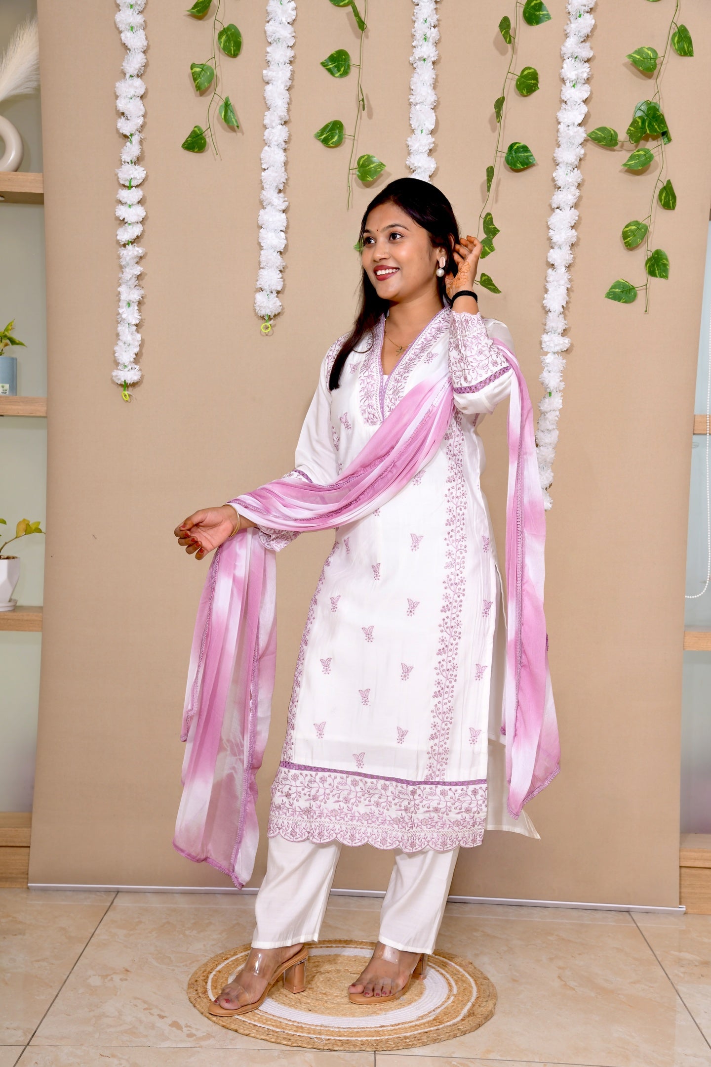 Purple Mist Cotton Kurta Set with Tie-Dye Dupatta