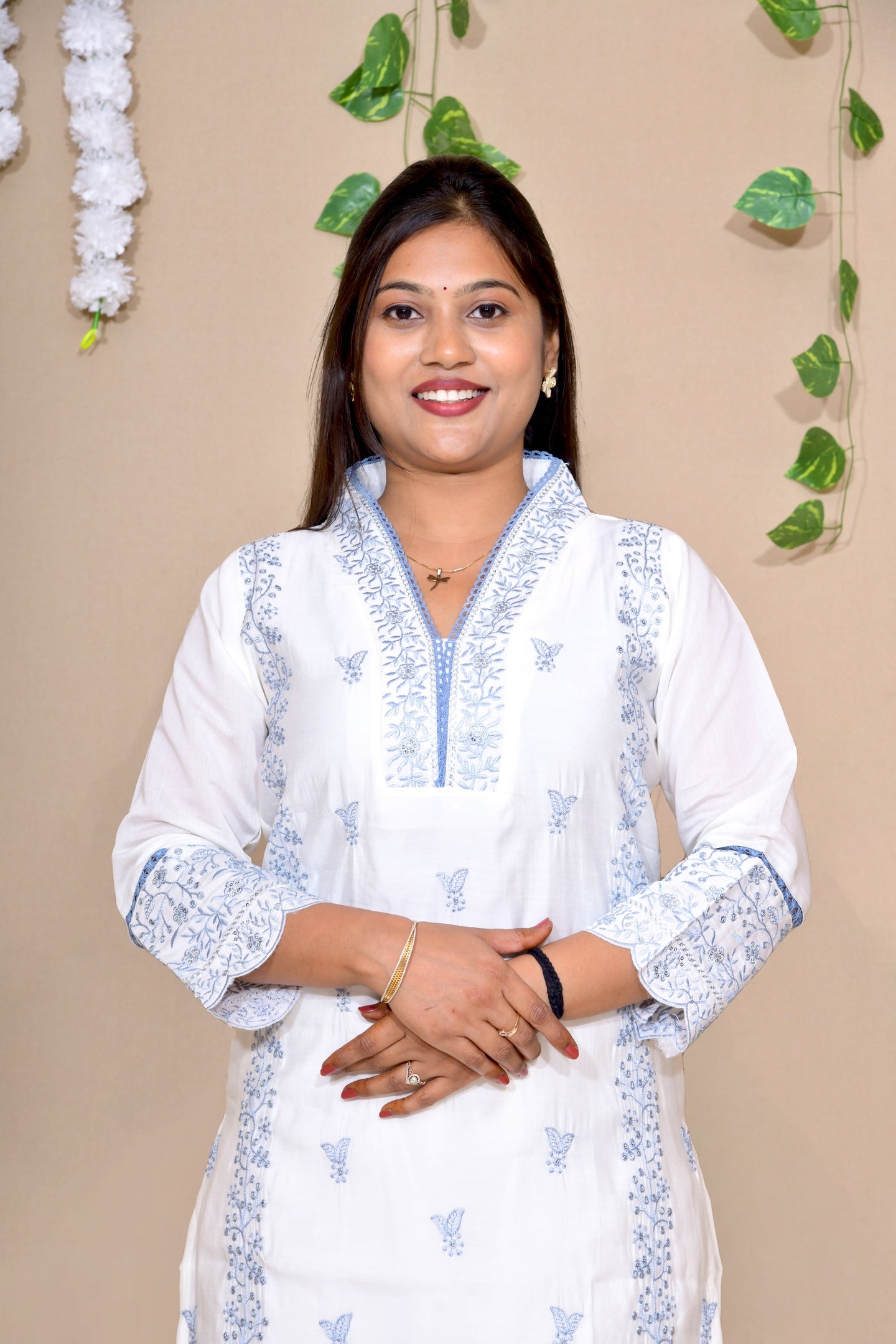 Sky Mist Cotton Kurta Set with Tie-Dye Dupatta