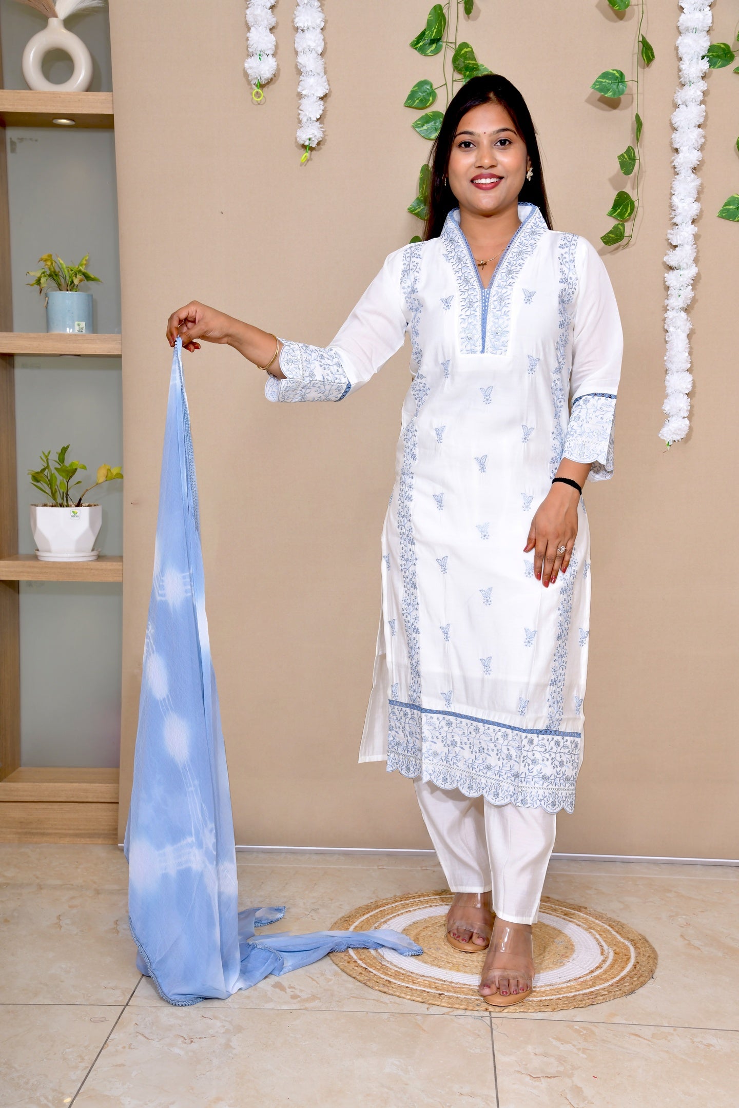 Sky Mist Cotton Kurta Set with Tie-Dye Dupatta