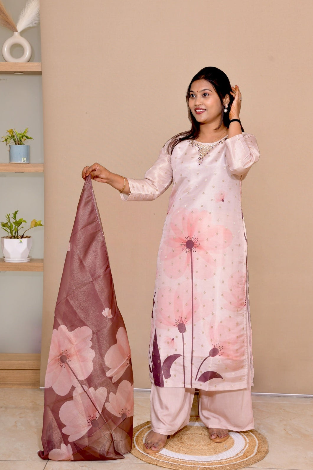 Peach Silk Bloom 3-Piece Suit Set