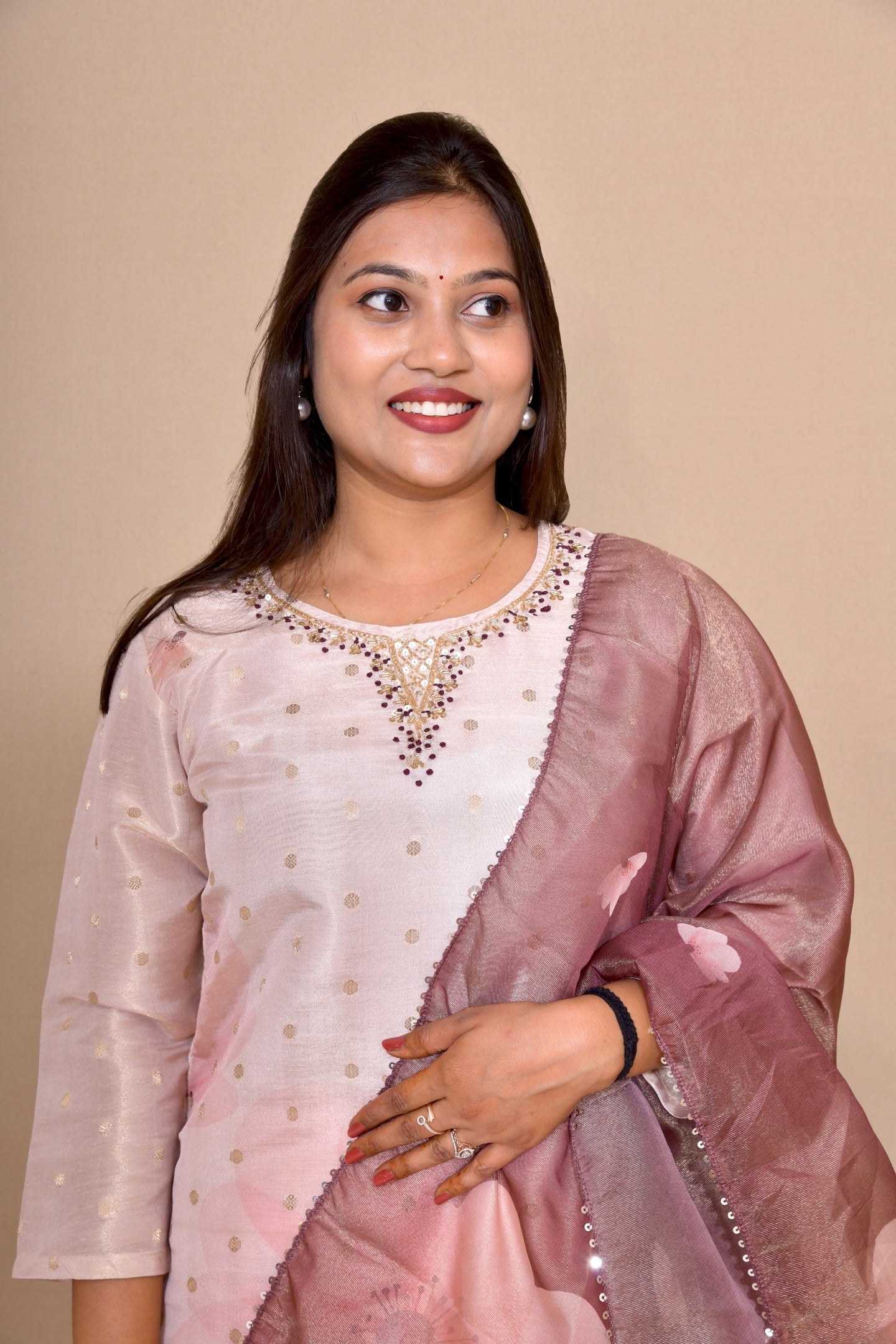 Peach Silk Bloom 3-Piece Suit Set