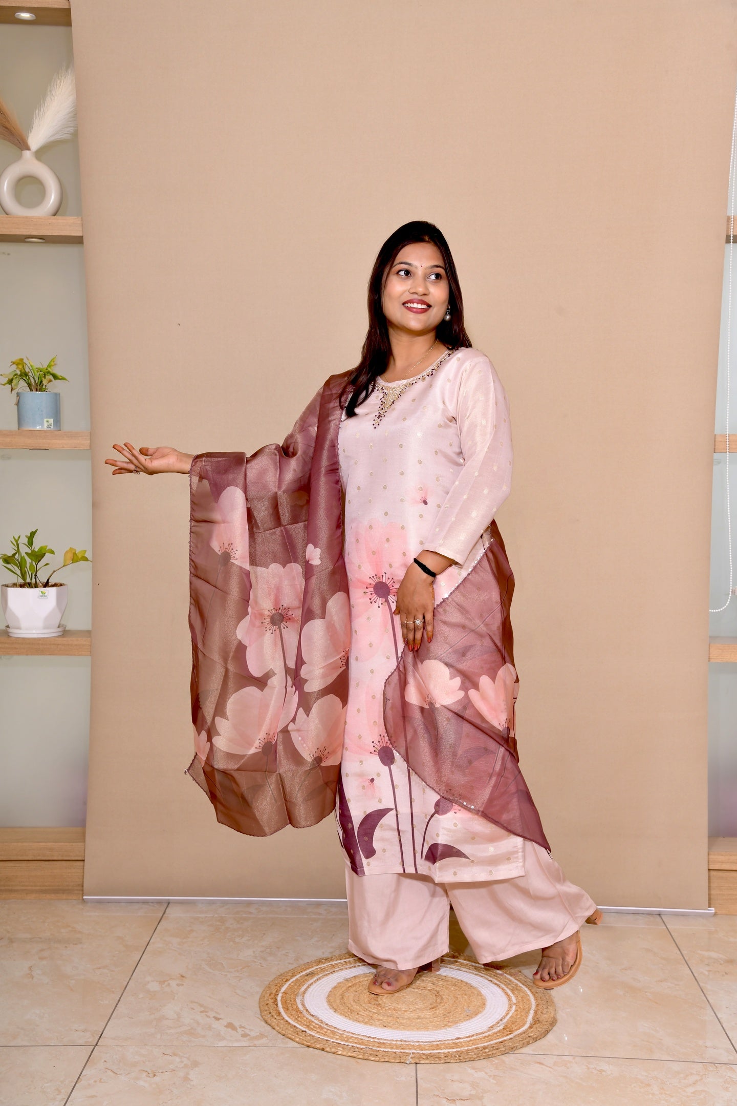 Peach Silk Bloom 3-Piece Suit Set