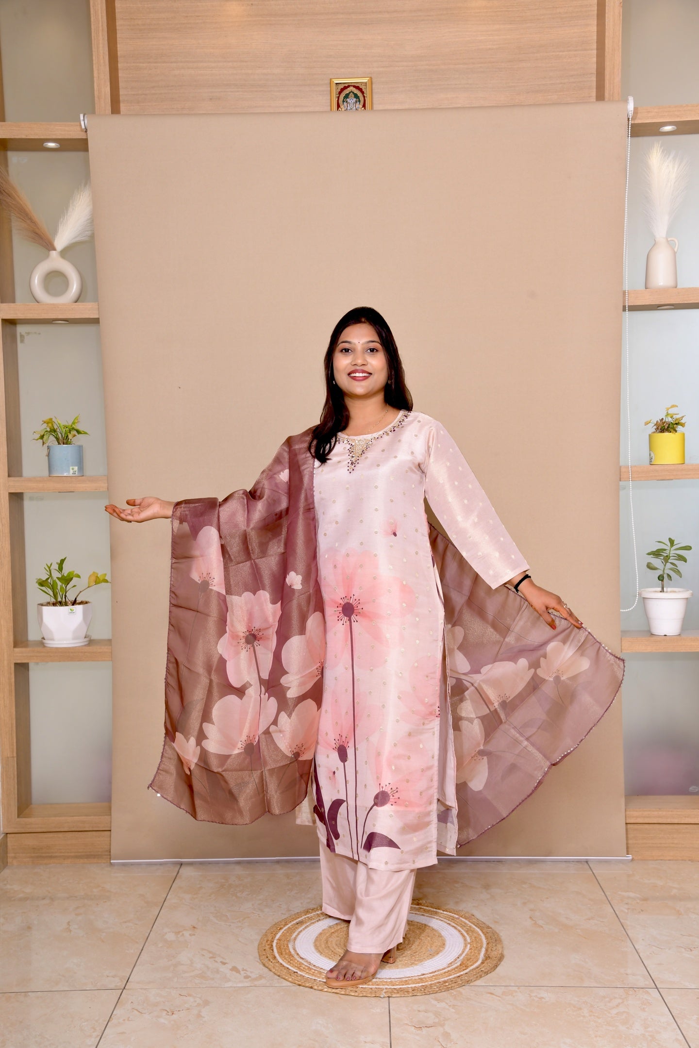 Peach Silk Bloom 3-Piece Suit Set