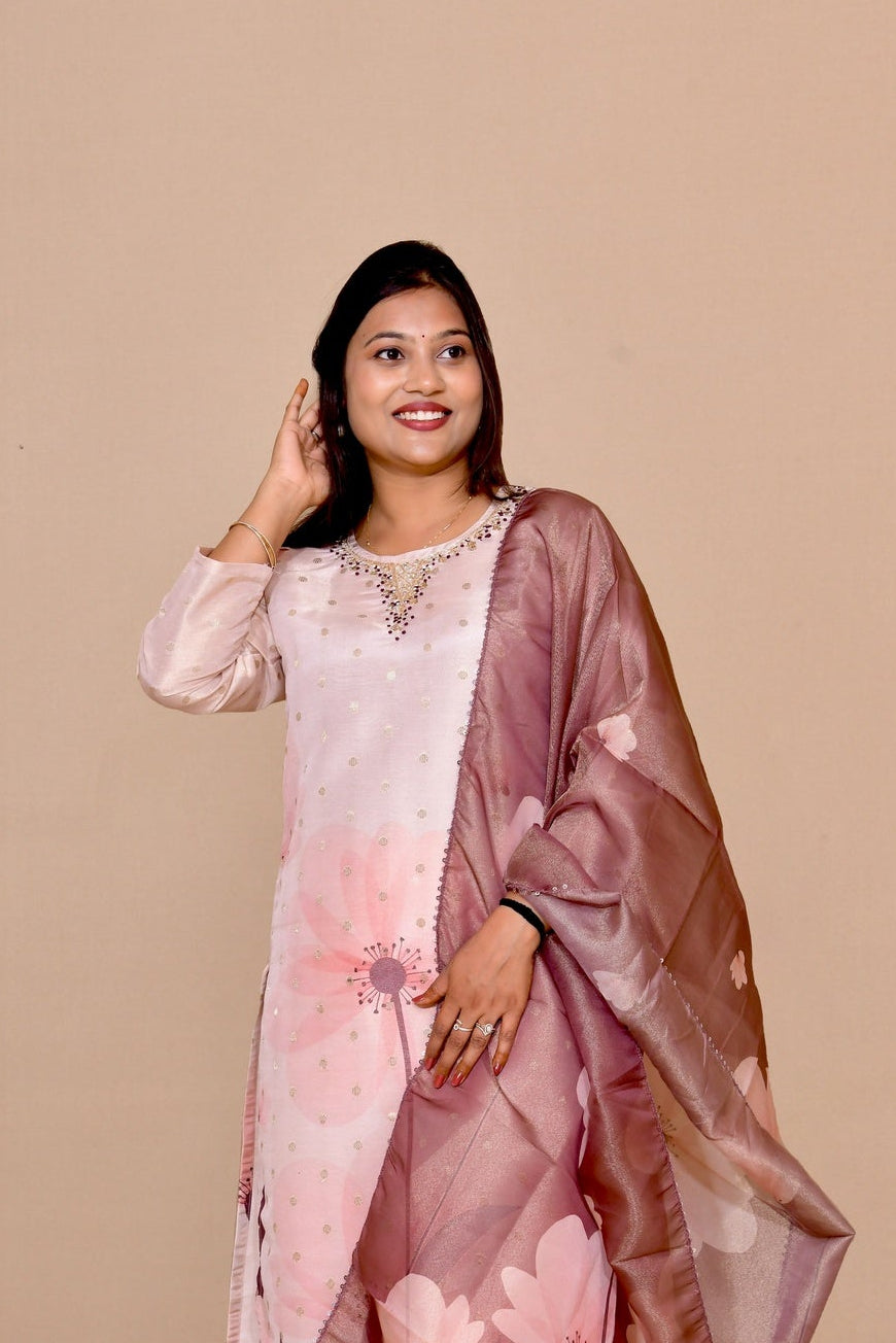 Peach Silk Bloom 3-Piece Suit Set