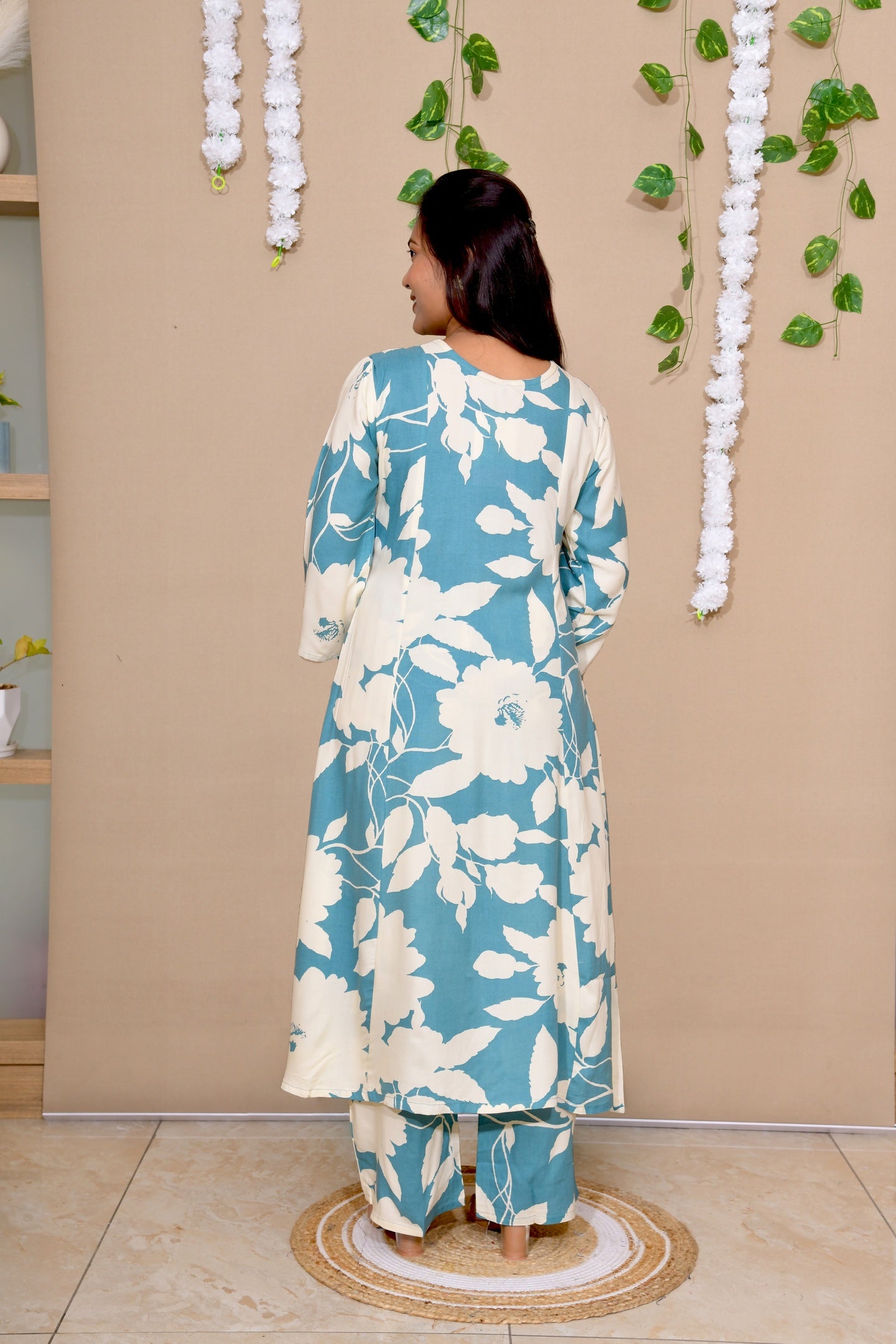 Sea Blue Floral Kurta Set