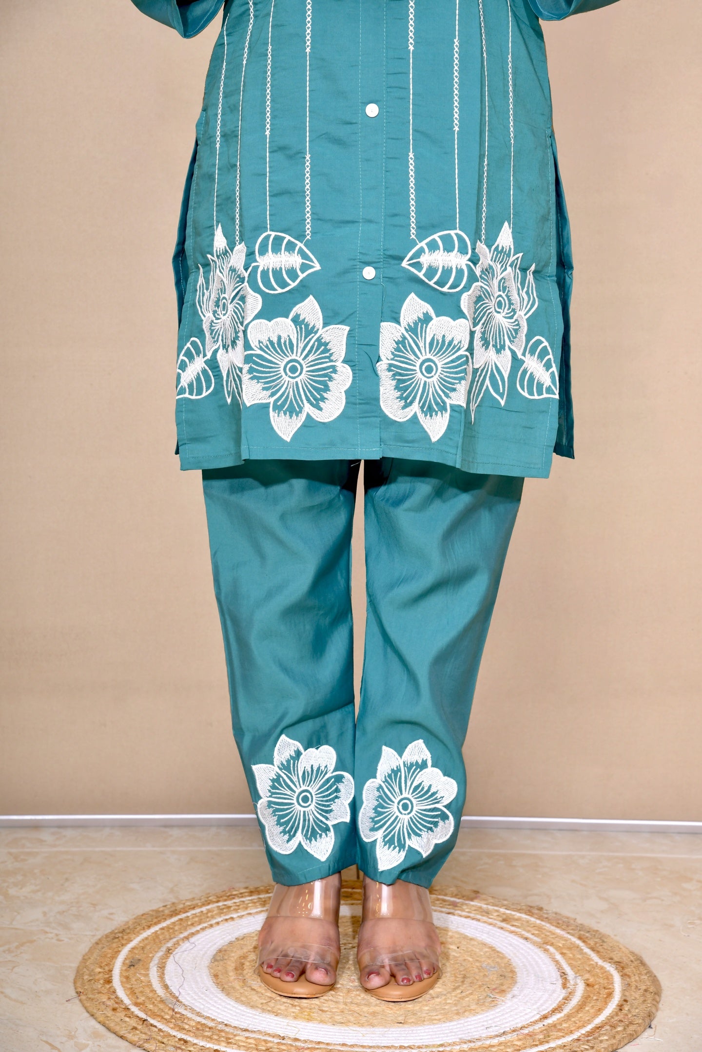 Rama Green Embroidered Thread Work Co-ord Set