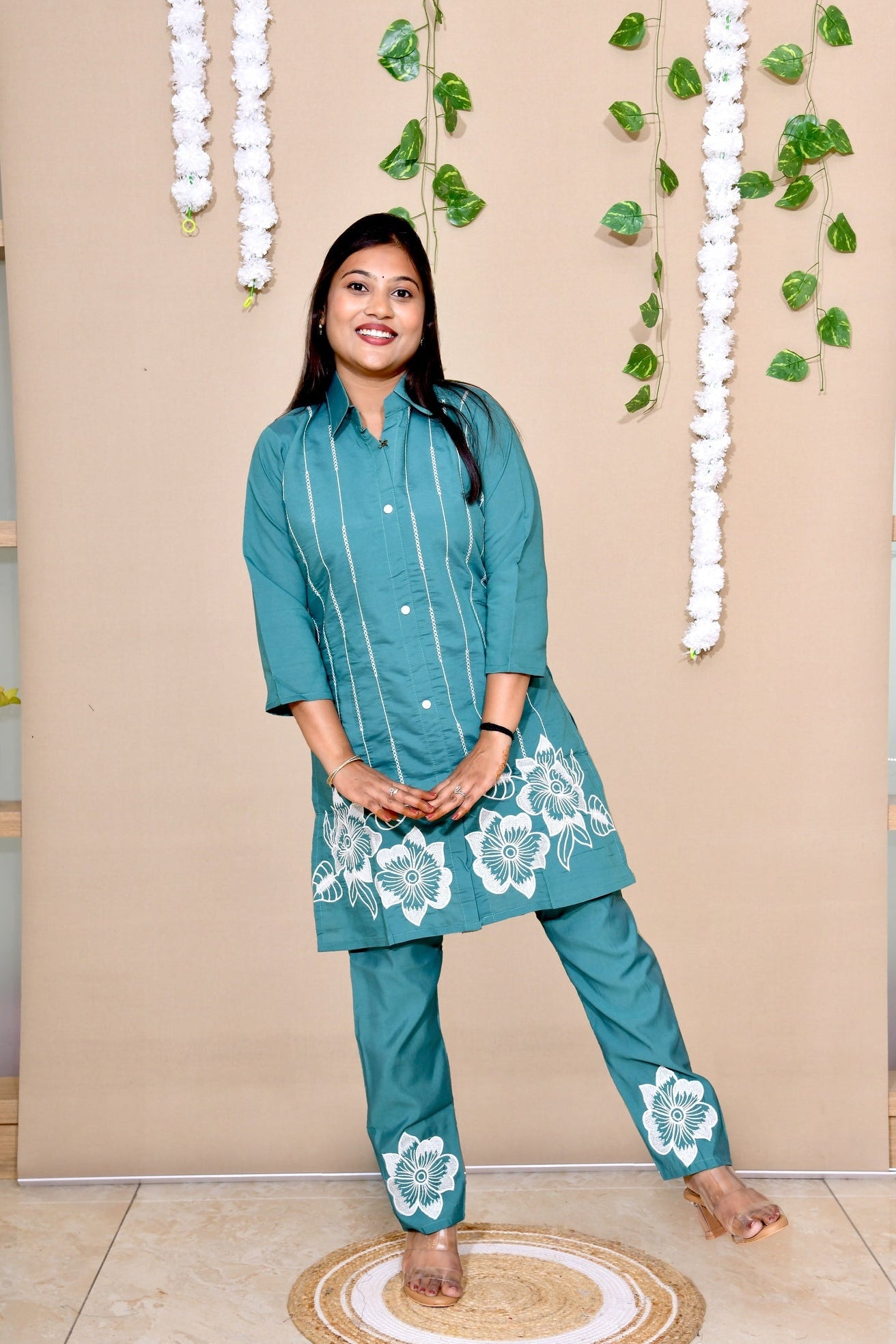 Rama Green Embroidered Thread Work Co-ord Set