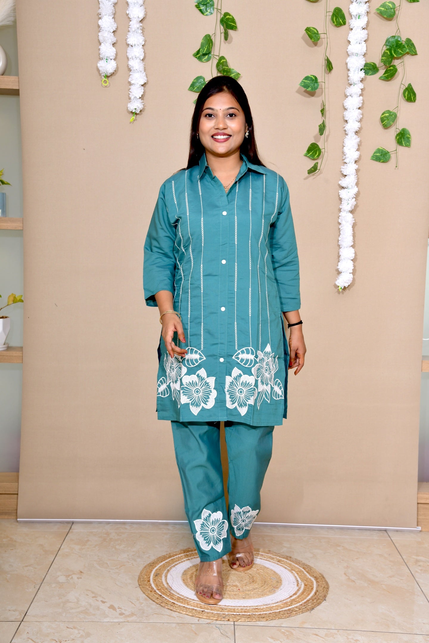 Rama Green Embroidered Thread Work Co-ord Set