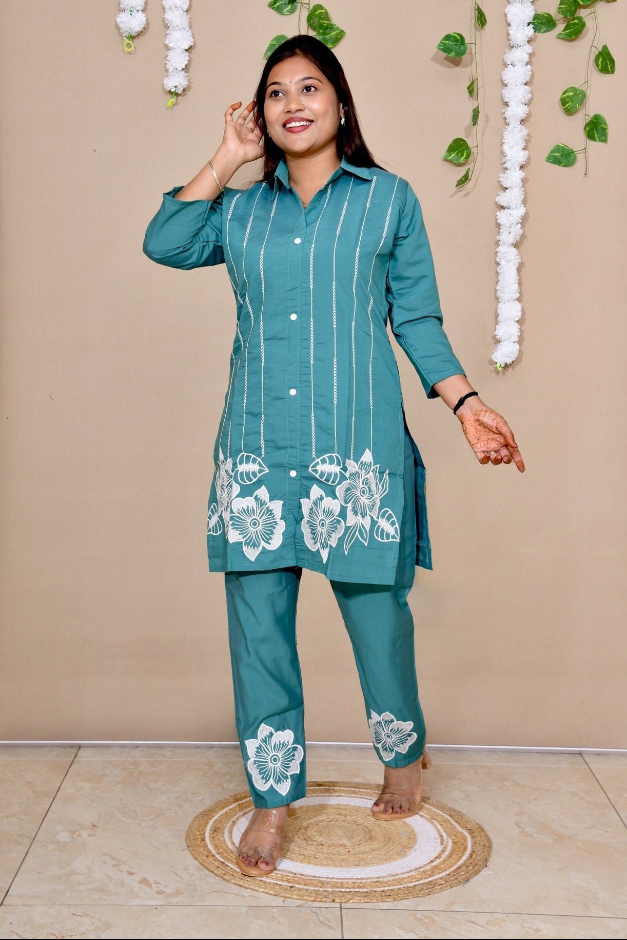 Rama Green Embroidered Thread Work Co-ord Set