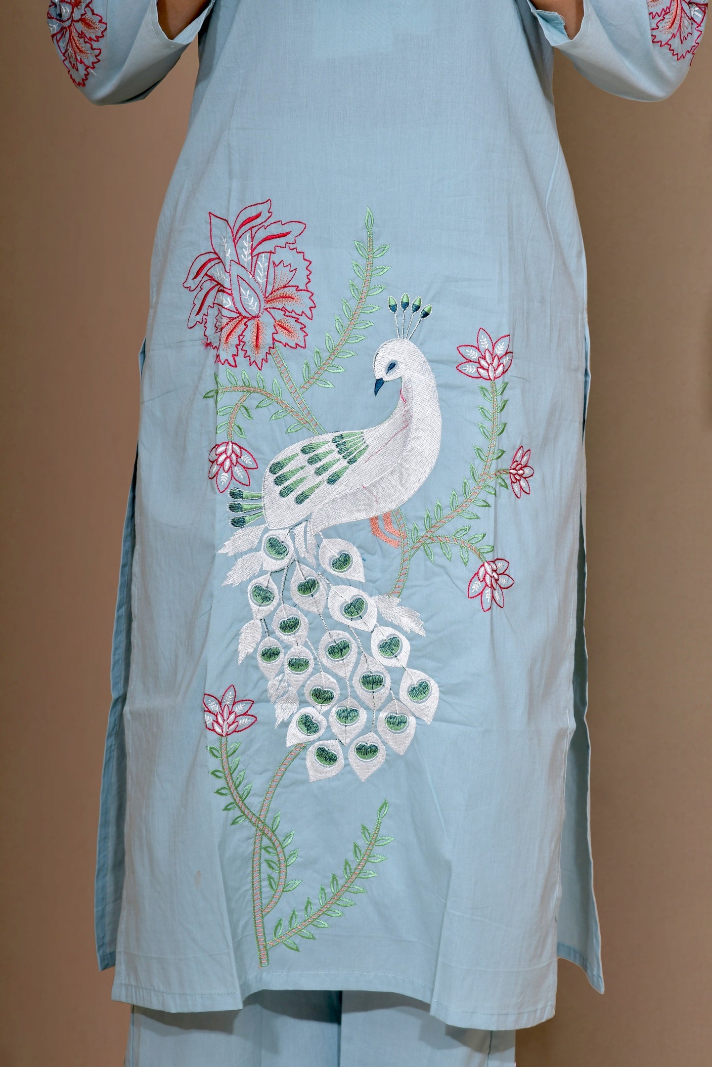 Sky Blue Peacock Embroidered Kurta Set