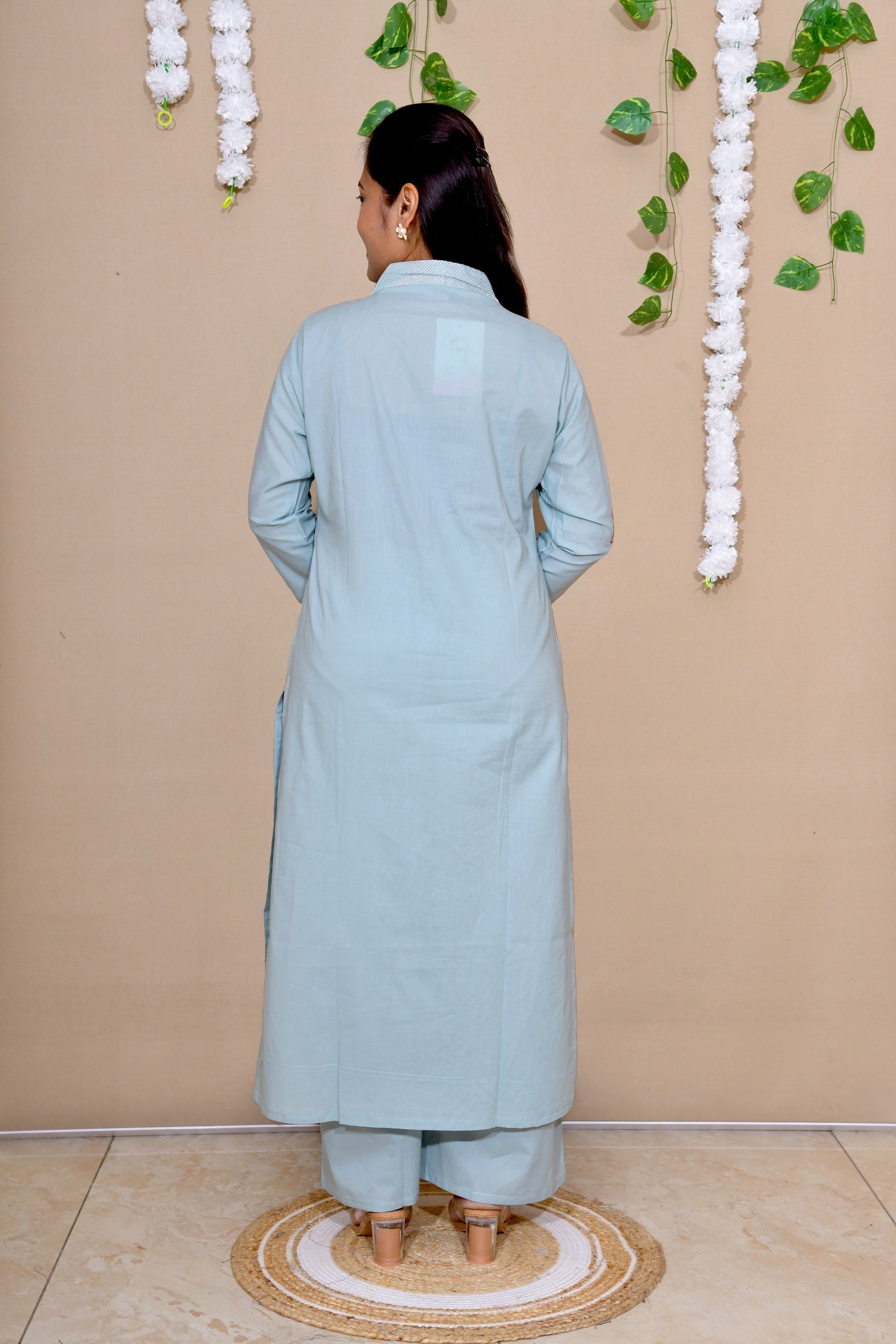 Sky Blue Peacock Embroidered Kurta Set