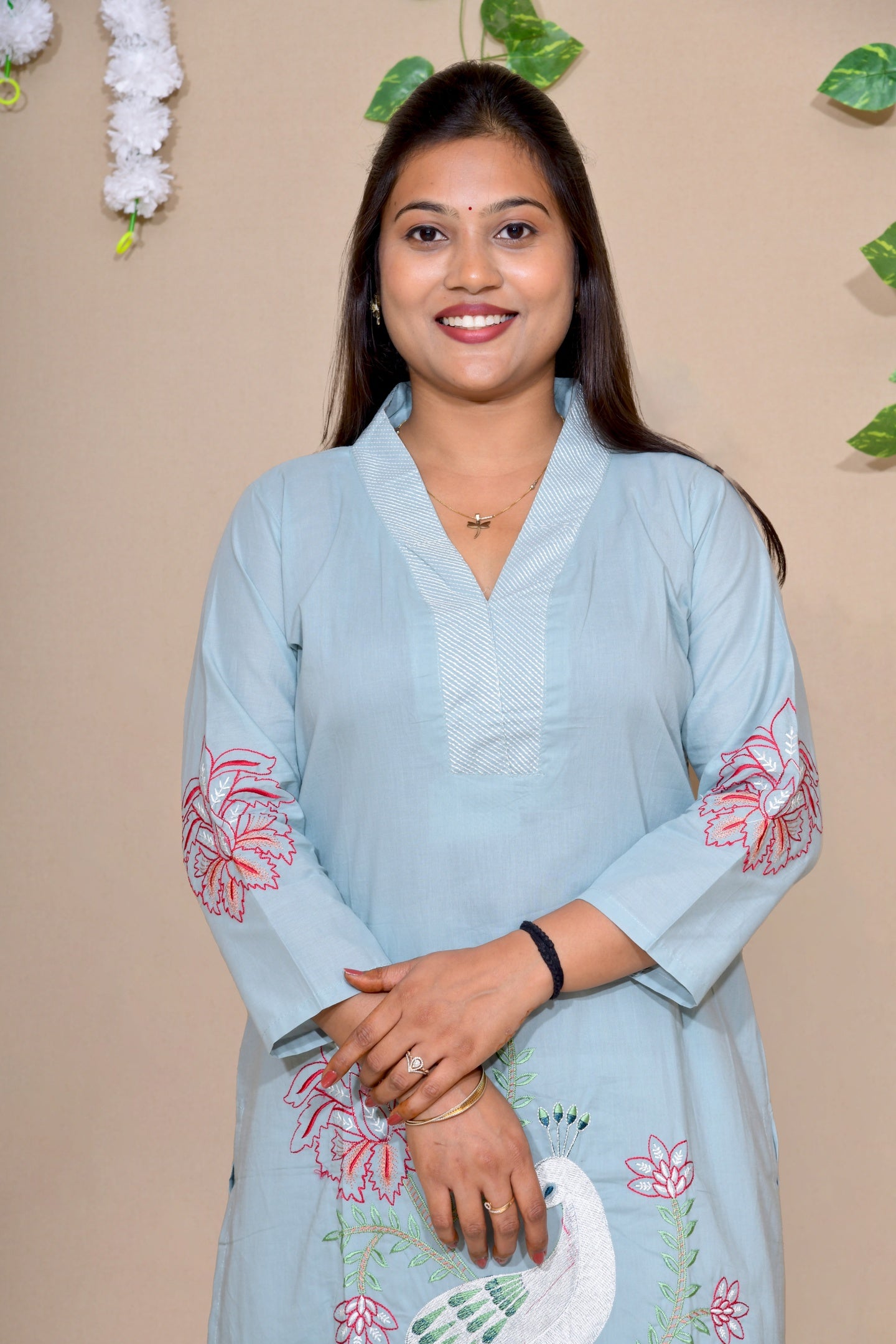 Sky Blue Peacock Embroidered Kurta Set