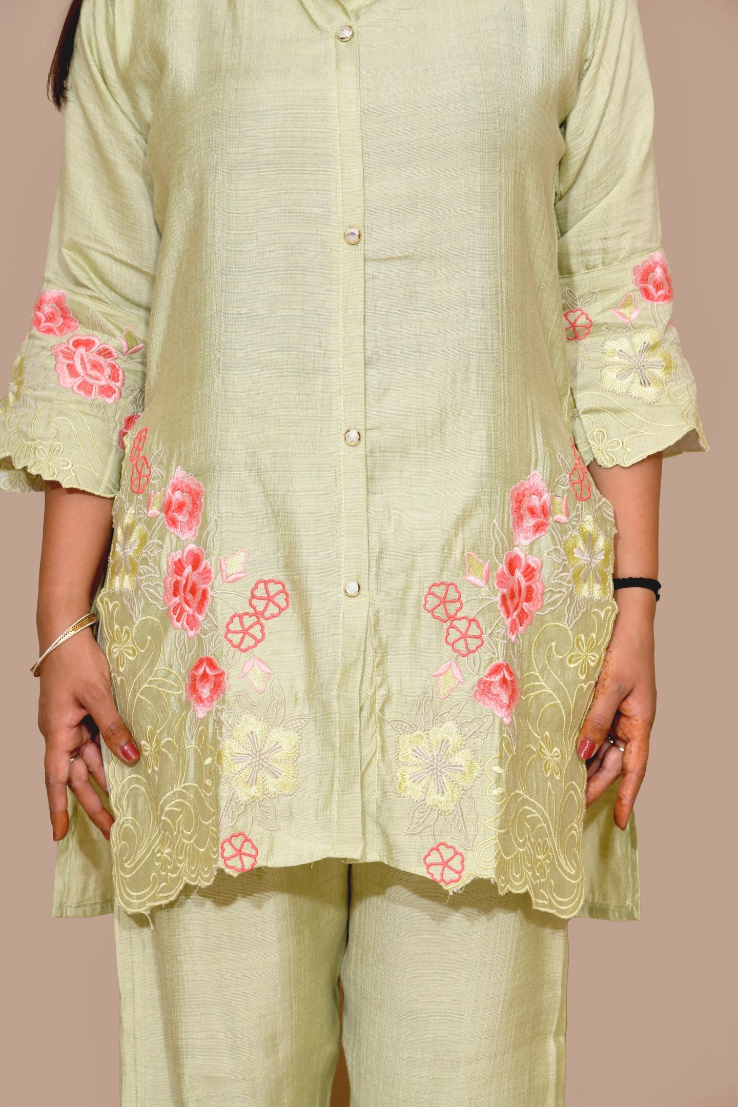 Pistachio Bloom Embroidered Co-Ord Set