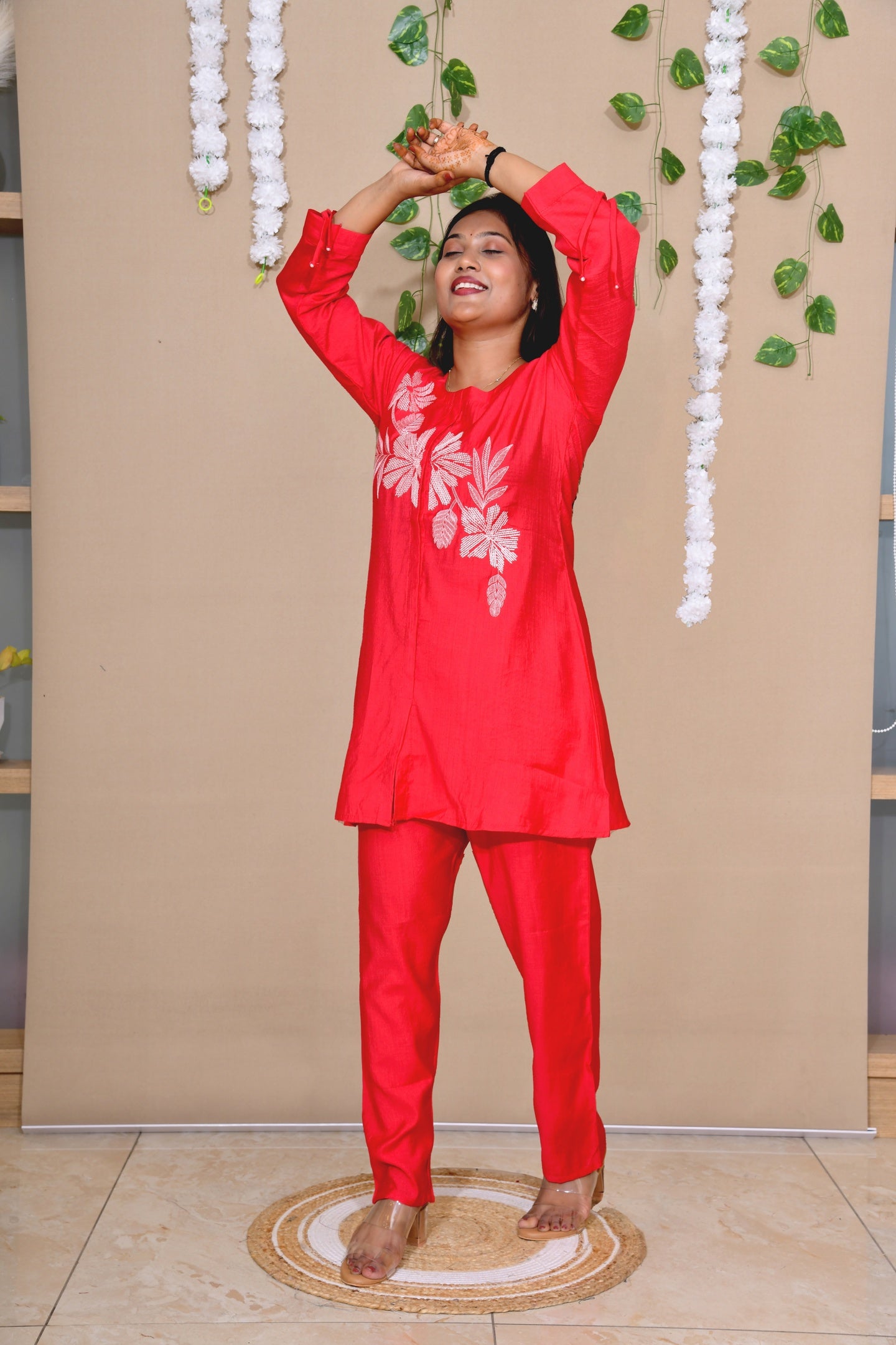 Raspberry Bloom Embroidered Co-ord Set