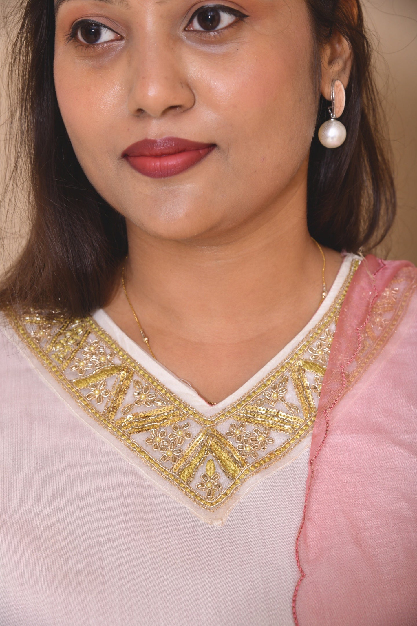 Pink Ombre Floral Embroidered Kurta Set