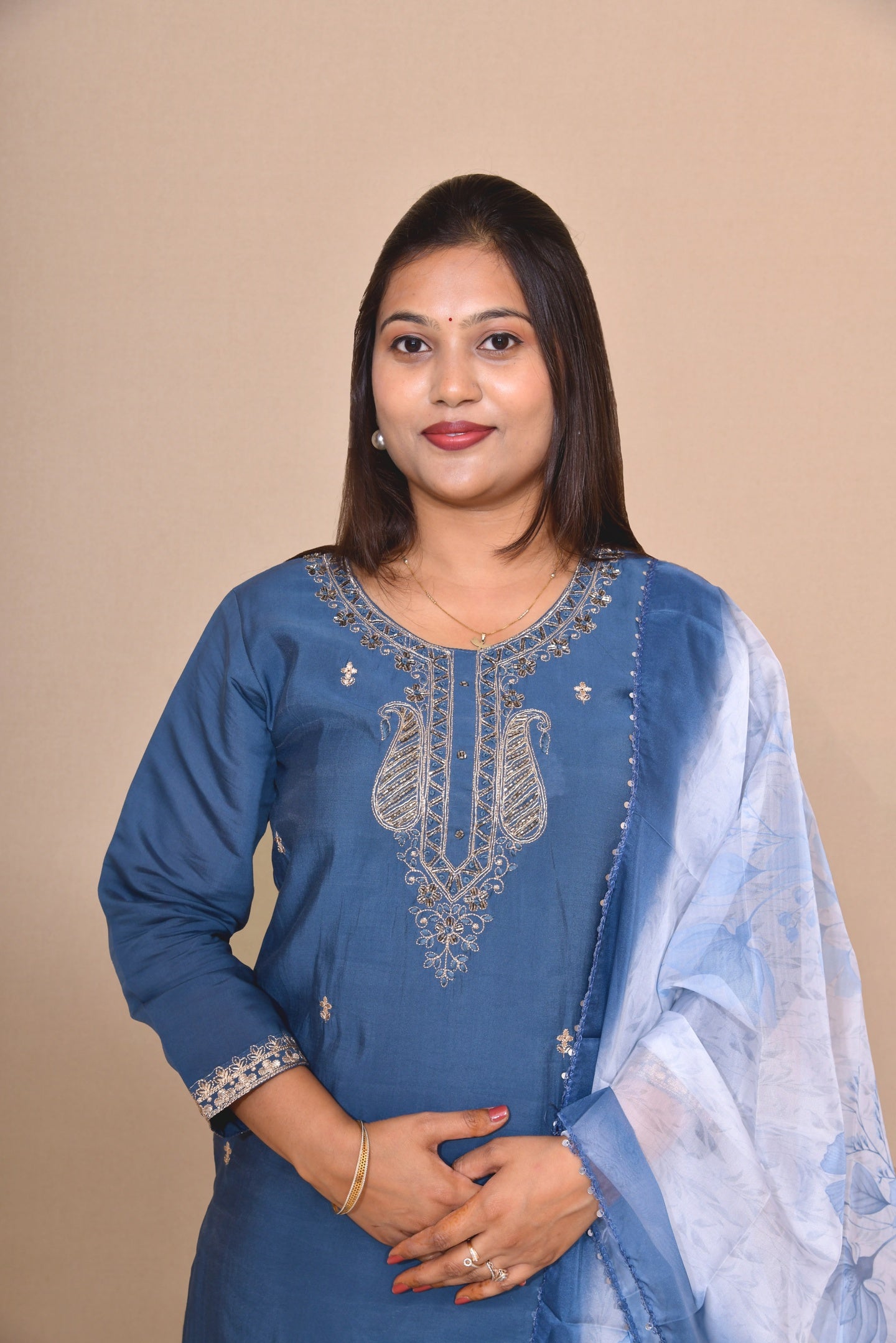 Royal Blue Charm Suit with Organza Dupatta