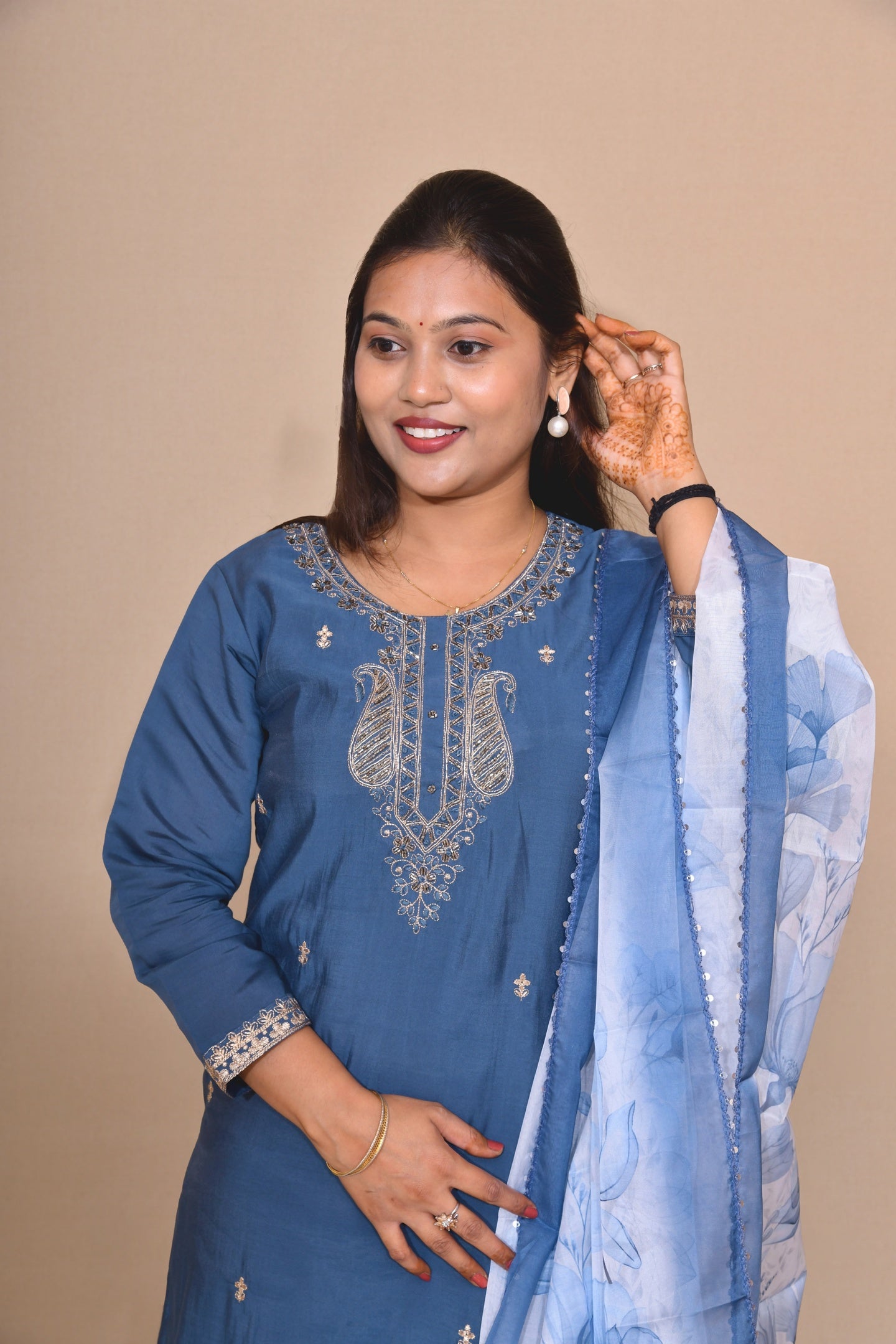 Royal Blue Charm Suit with Organza Dupatta