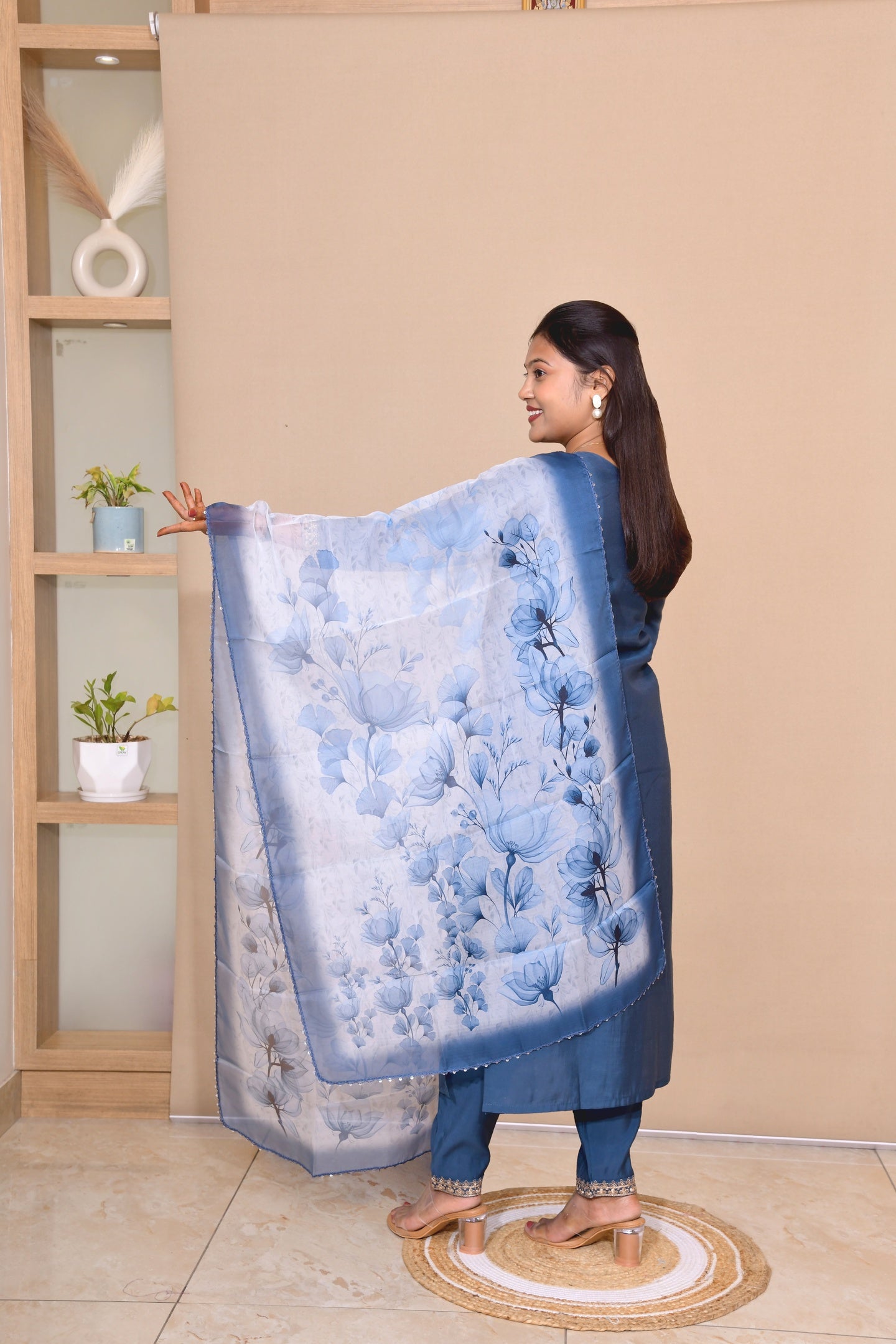 Royal Blue Charm Suit with Organza Dupatta