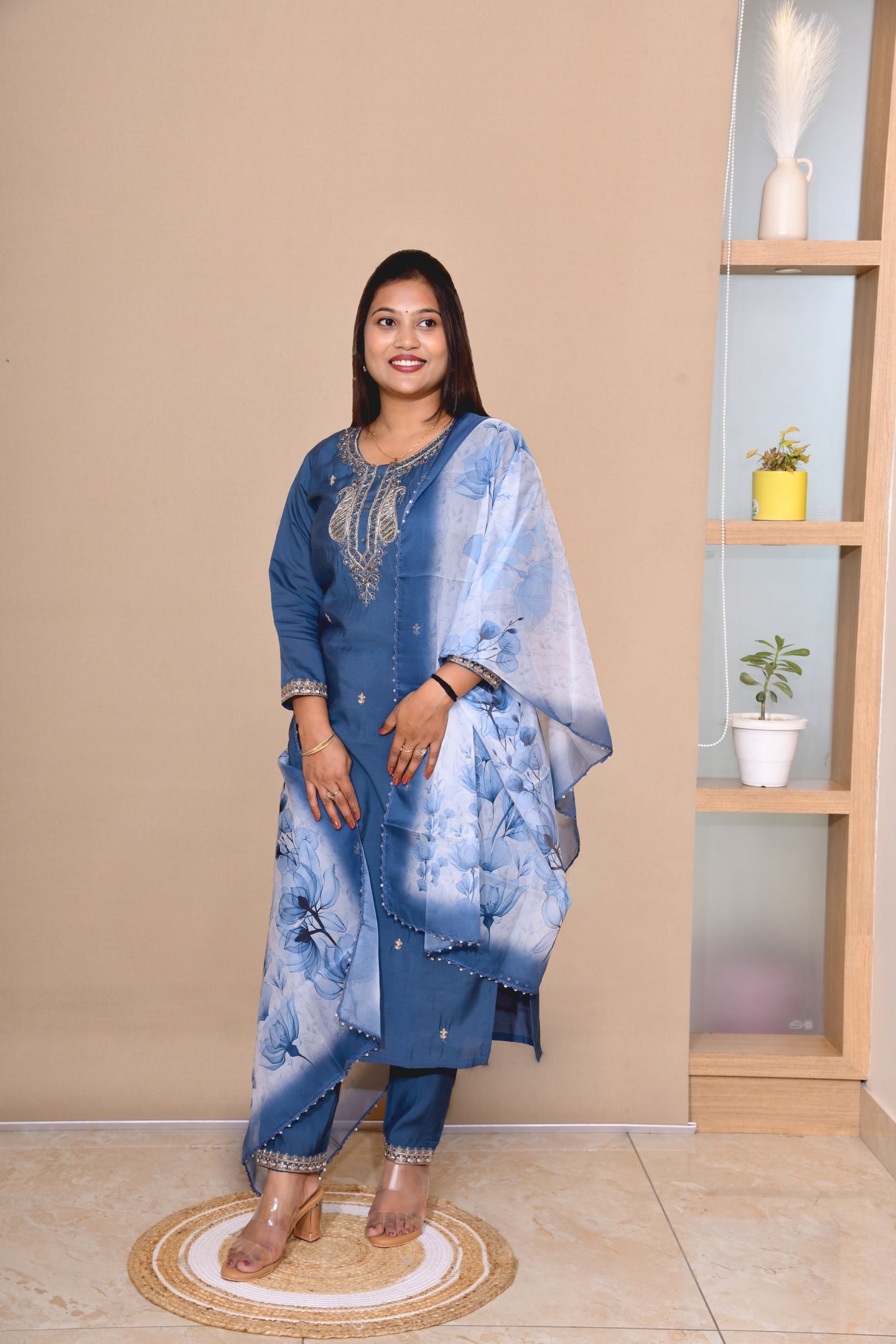 Royal Blue Charm Suit with Organza Dupatta