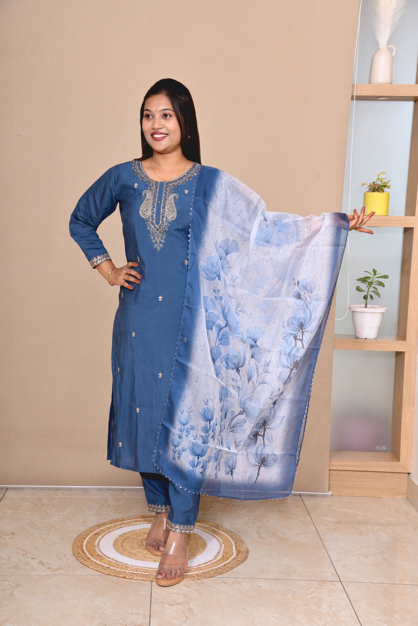 Royal Blue Charm Suit with Organza Dupatta