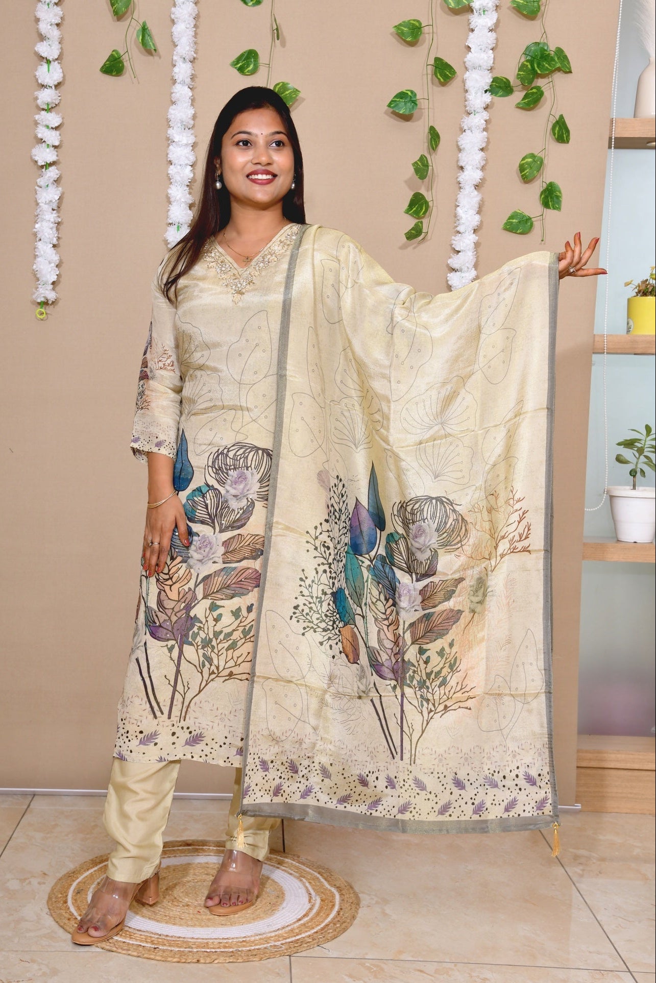 Ethereal Ivory Tissue Floral Suit Set