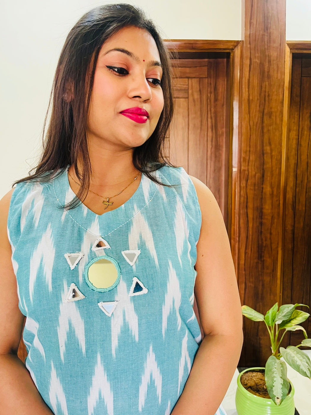 Aqua Ikkat Print Kurta-Plazzo Set