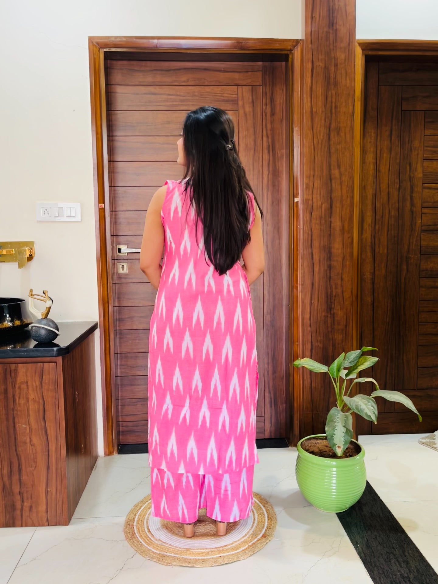 Pink Ikkat Print Kurta-Plazzo Set