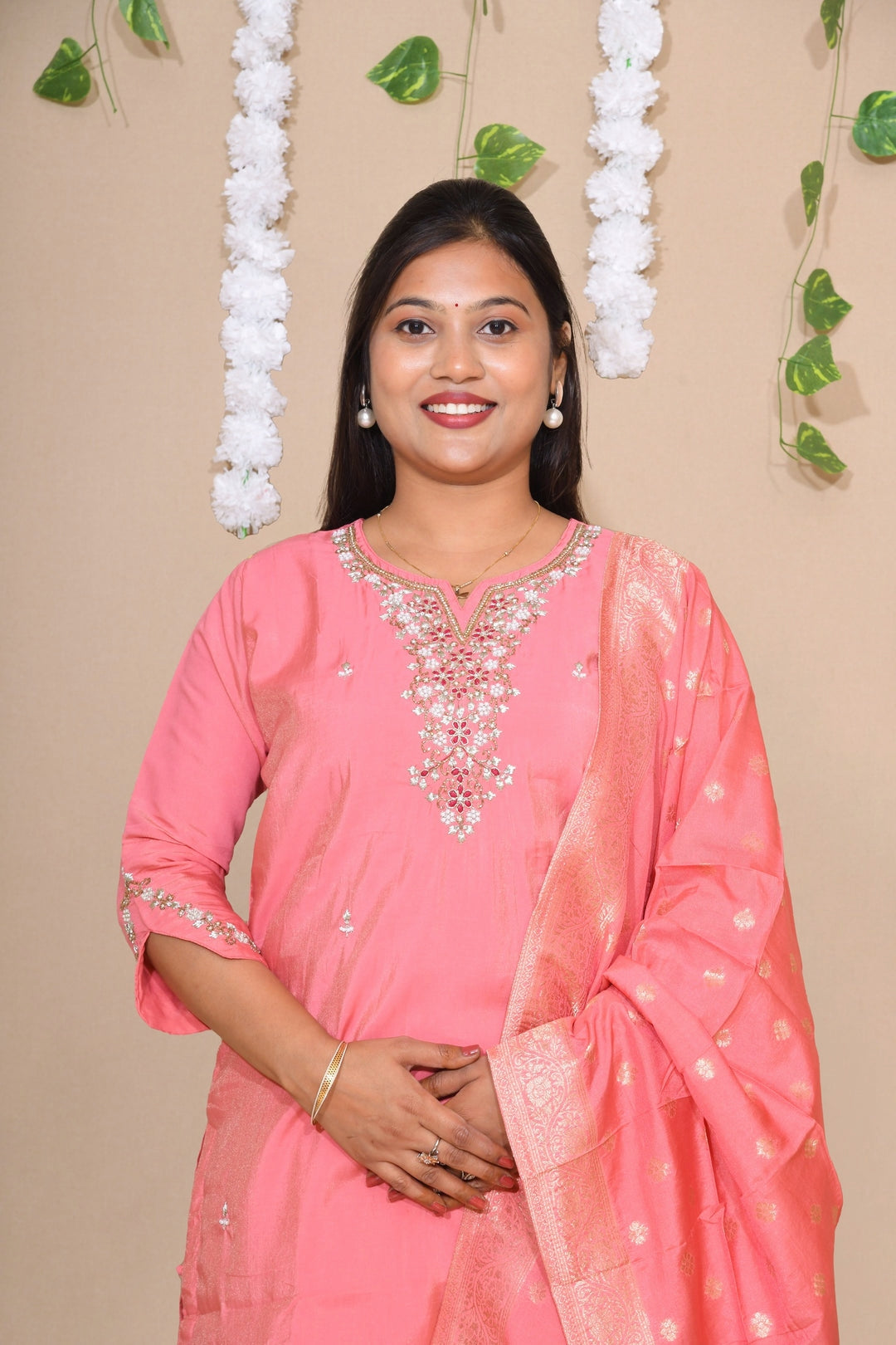 Pink Pearl Silk Suit Set