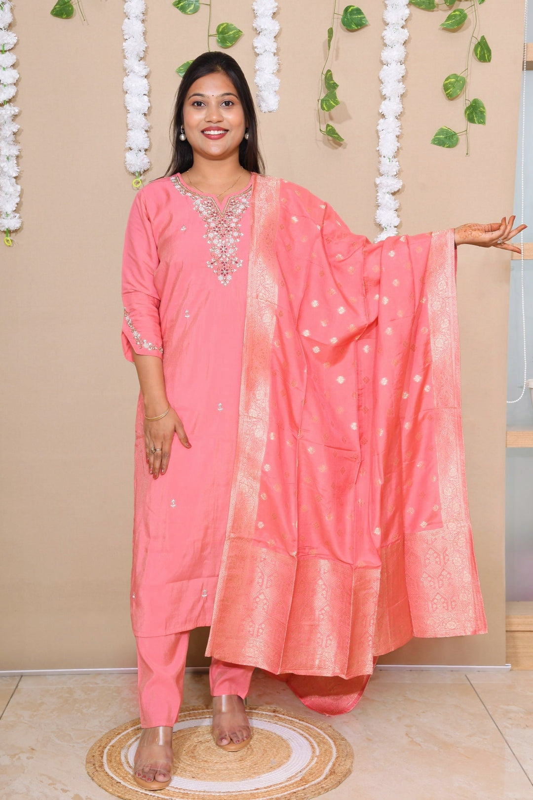 Pink Pearl Silk Suit Set