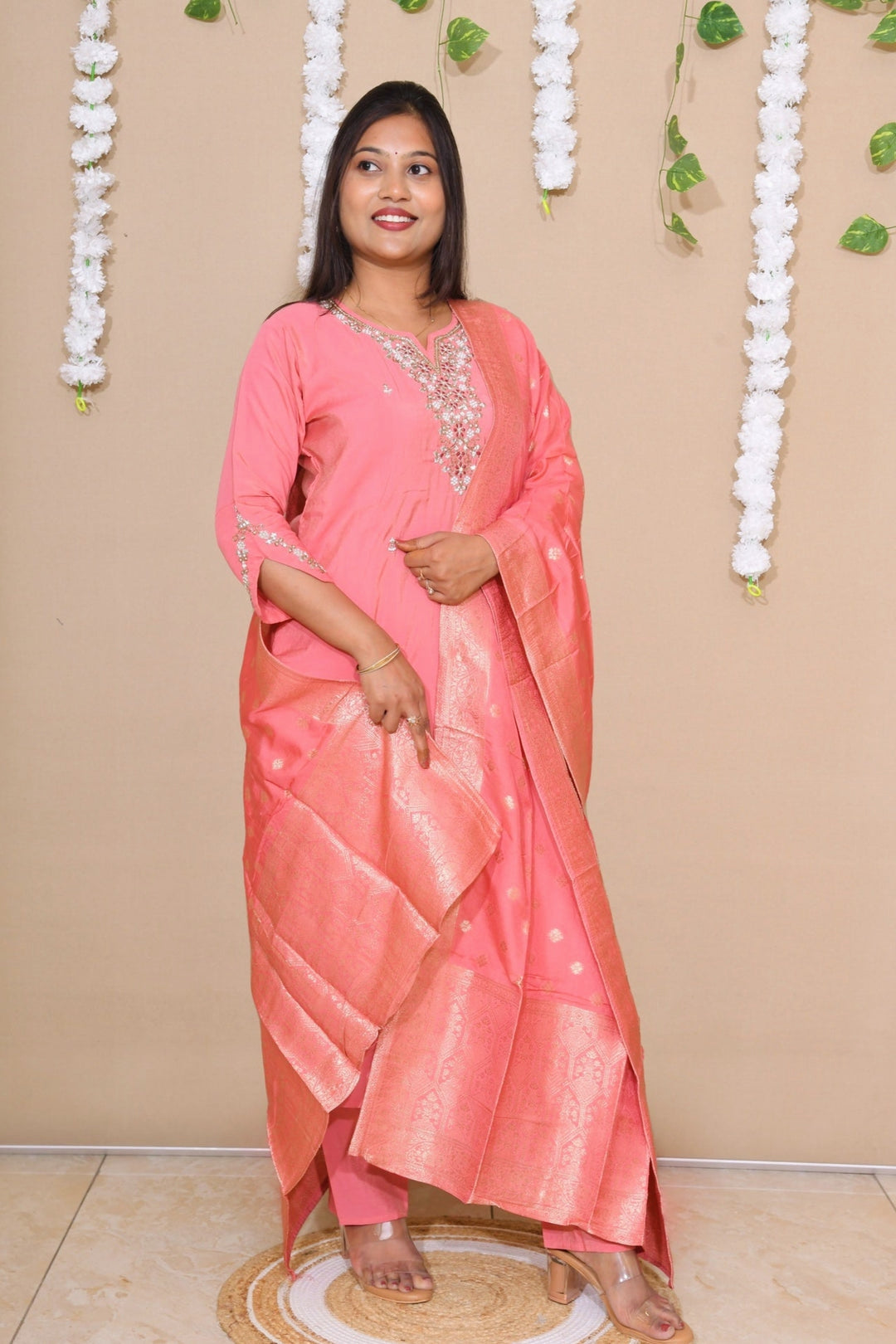 Pink Pearl Silk Suit Set