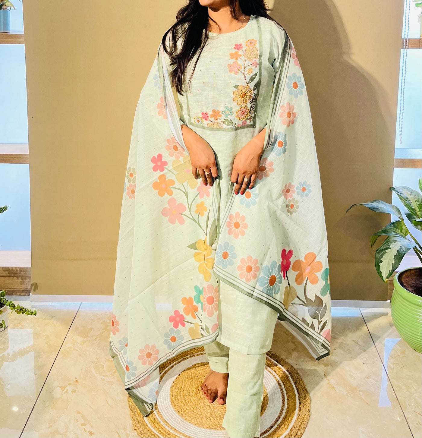 Floral Luxe Linen Cotton Suit Set